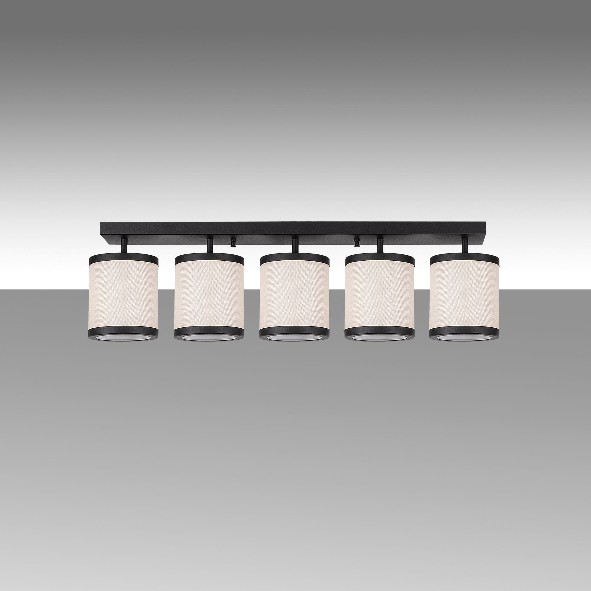 Candeeiro de Teto Escandinavo Moderno, Preto e Branco, 84 x 20 x 21 cm | Corpo em Metal, Tampa em Tecido, 5 Soquetes E27 | Iluminação Elegante para Casa e Escritório