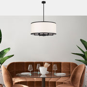 Candeeiro de Teto moderno preto e branco, tampa de tecido de 60 cm, altura ajustável, corpo de metal, 6 x E27 máx. 40 W, design escandinavo elegante para decoração de casa