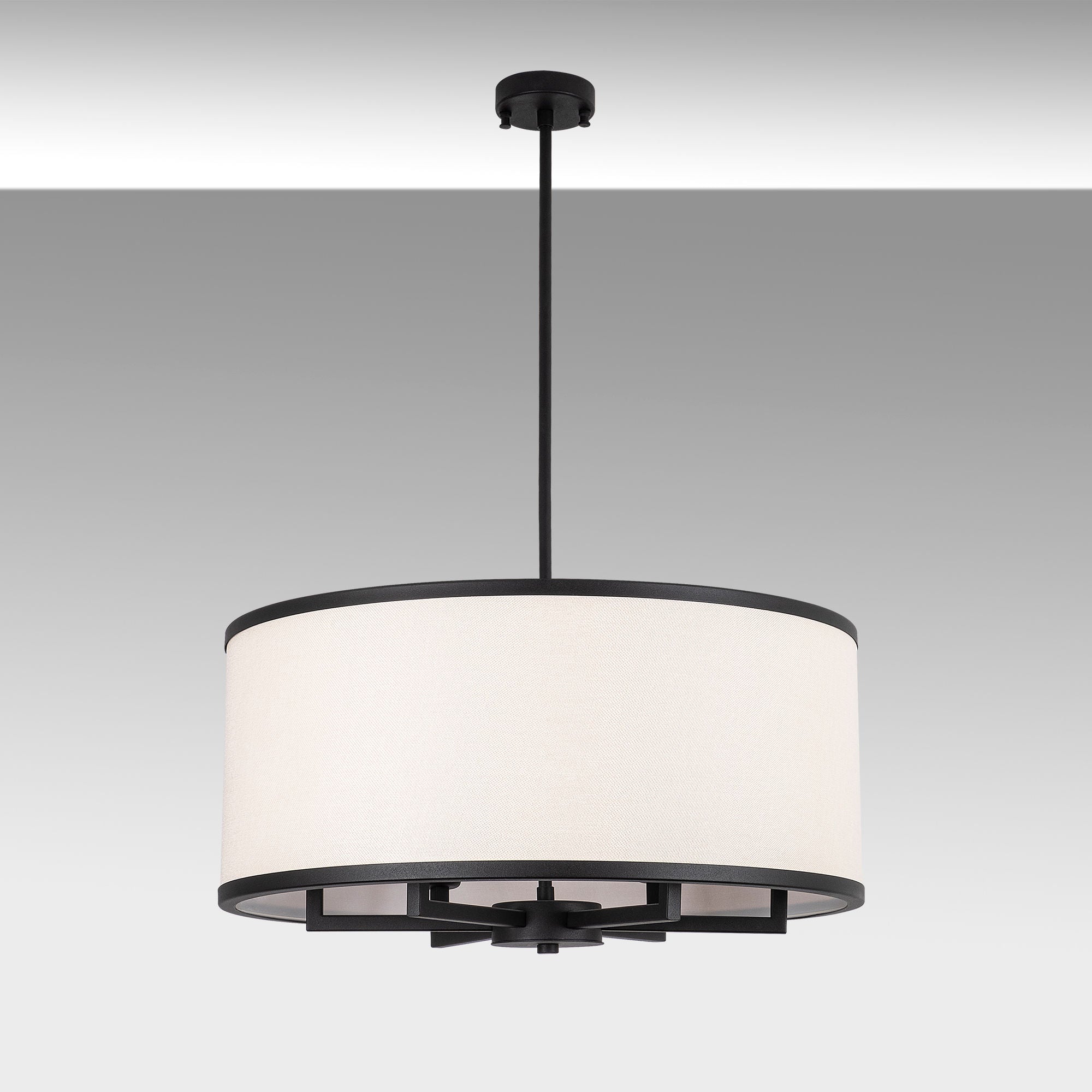 Candeeiro de Teto moderno preto e branco, tampa de tecido de 60 cm, altura ajustável, corpo de metal, 6 x E27 máx. 40 W, design escandinavo elegante para decoração de casa