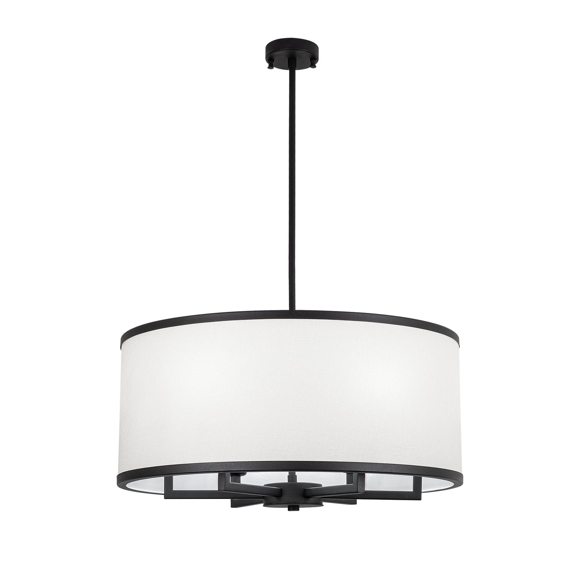 Candeeiro de Teto moderno preto e branco, tampa de tecido de 60 cm, altura ajustável, corpo de metal, 6 x E27 máx. 40 W, design escandinavo elegante para decoração de casa
