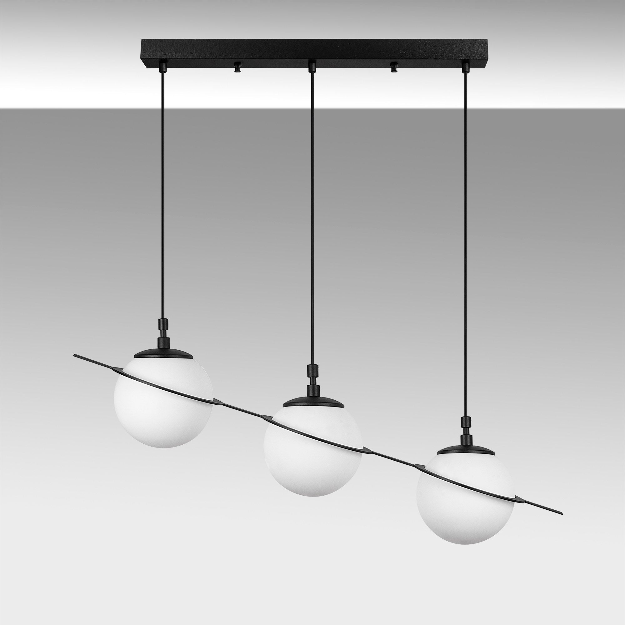 Candeeiro de Teto preto elegante, corpo de metal, 76 cm de largura, altura ajustável (22-167 cm), 3 soquetes E14, design moderno para iluminação residencial e de escritório