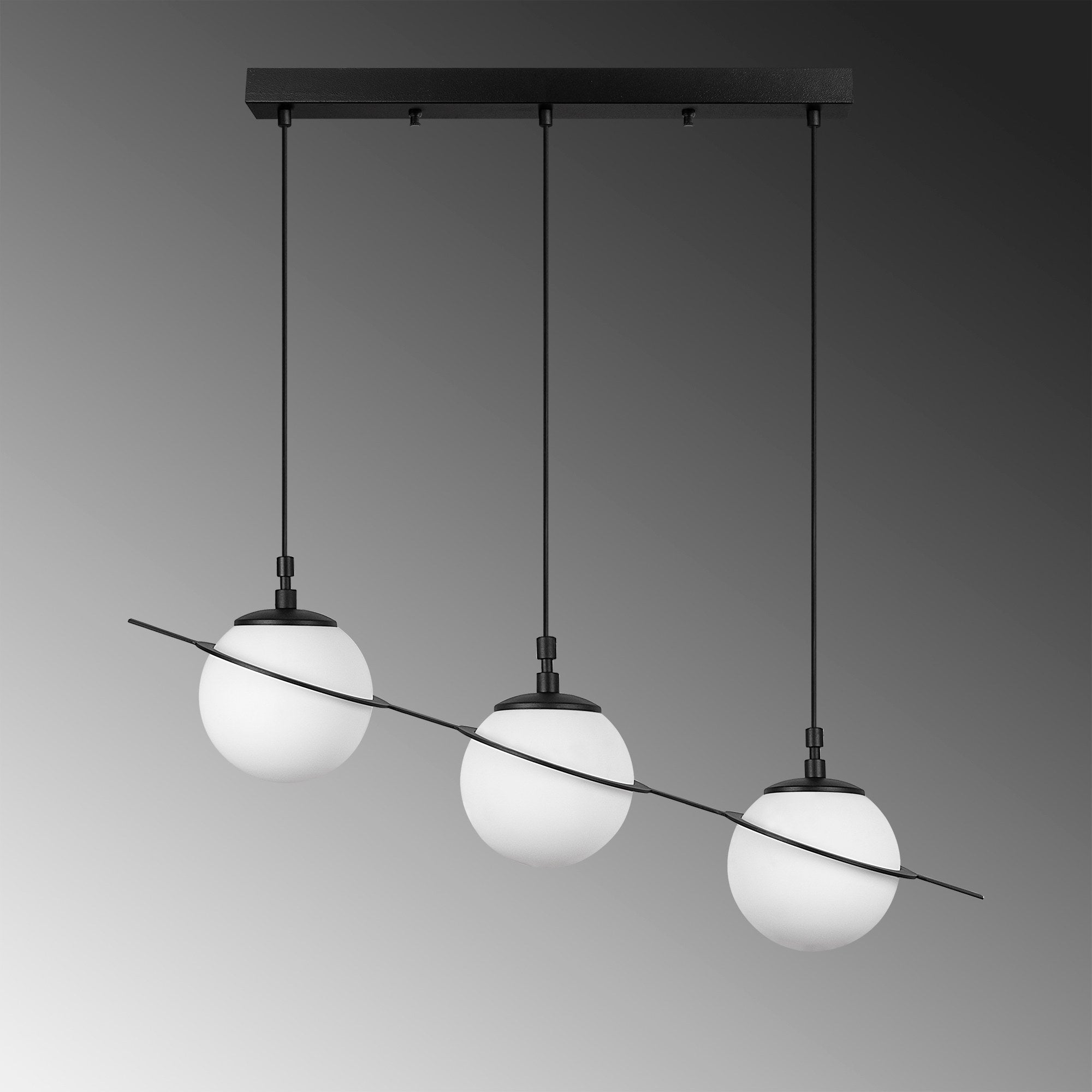 Candeeiro de Teto preto elegante, corpo de metal, 76 cm de largura, altura ajustável (22-167 cm), 3 soquetes E14, design moderno para iluminação residencial e de escritório