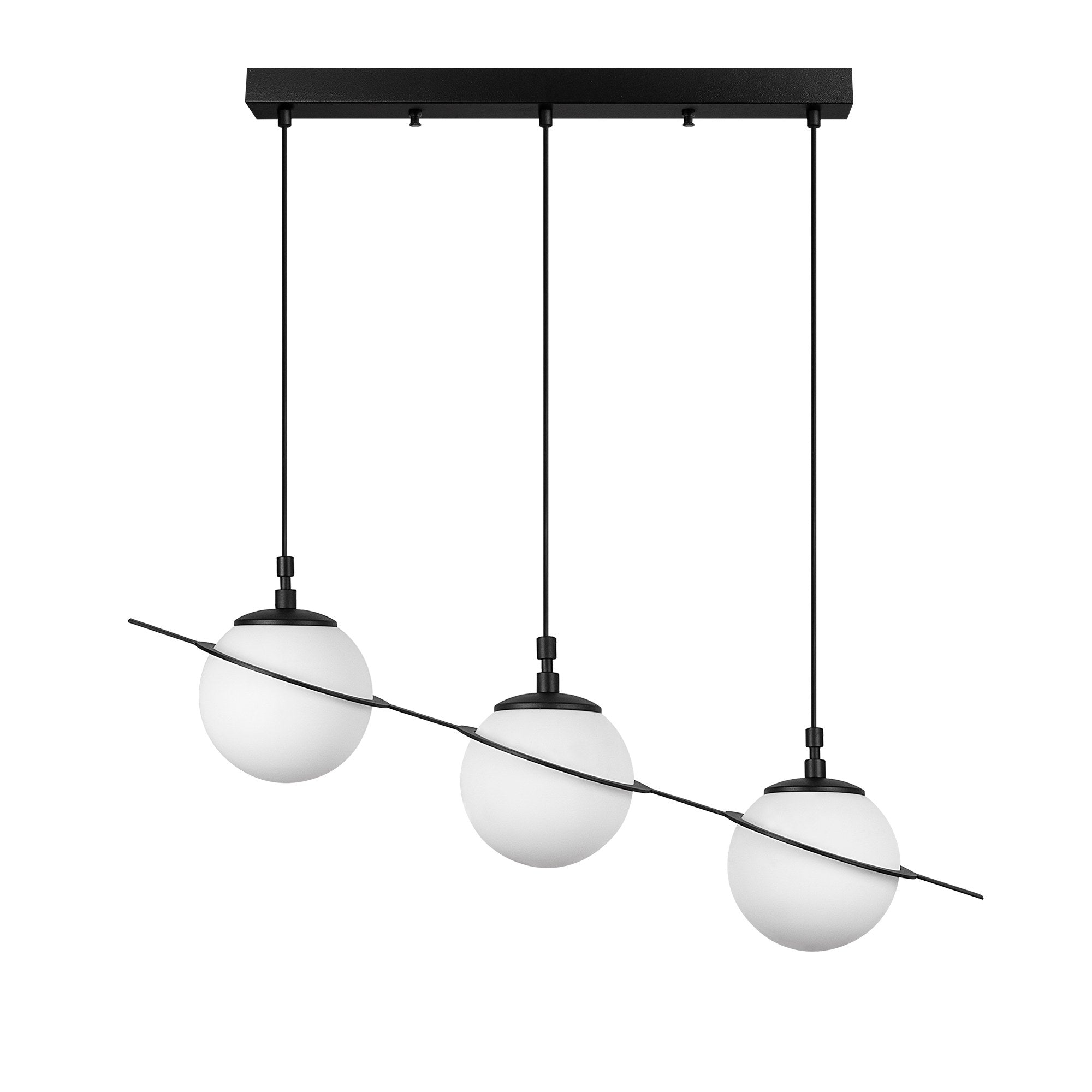 Candeeiro de Teto preto elegante, corpo de metal, 76 cm de largura, altura ajustável (22-167 cm), 3 soquetes E14, design moderno para iluminação residencial e de escritório