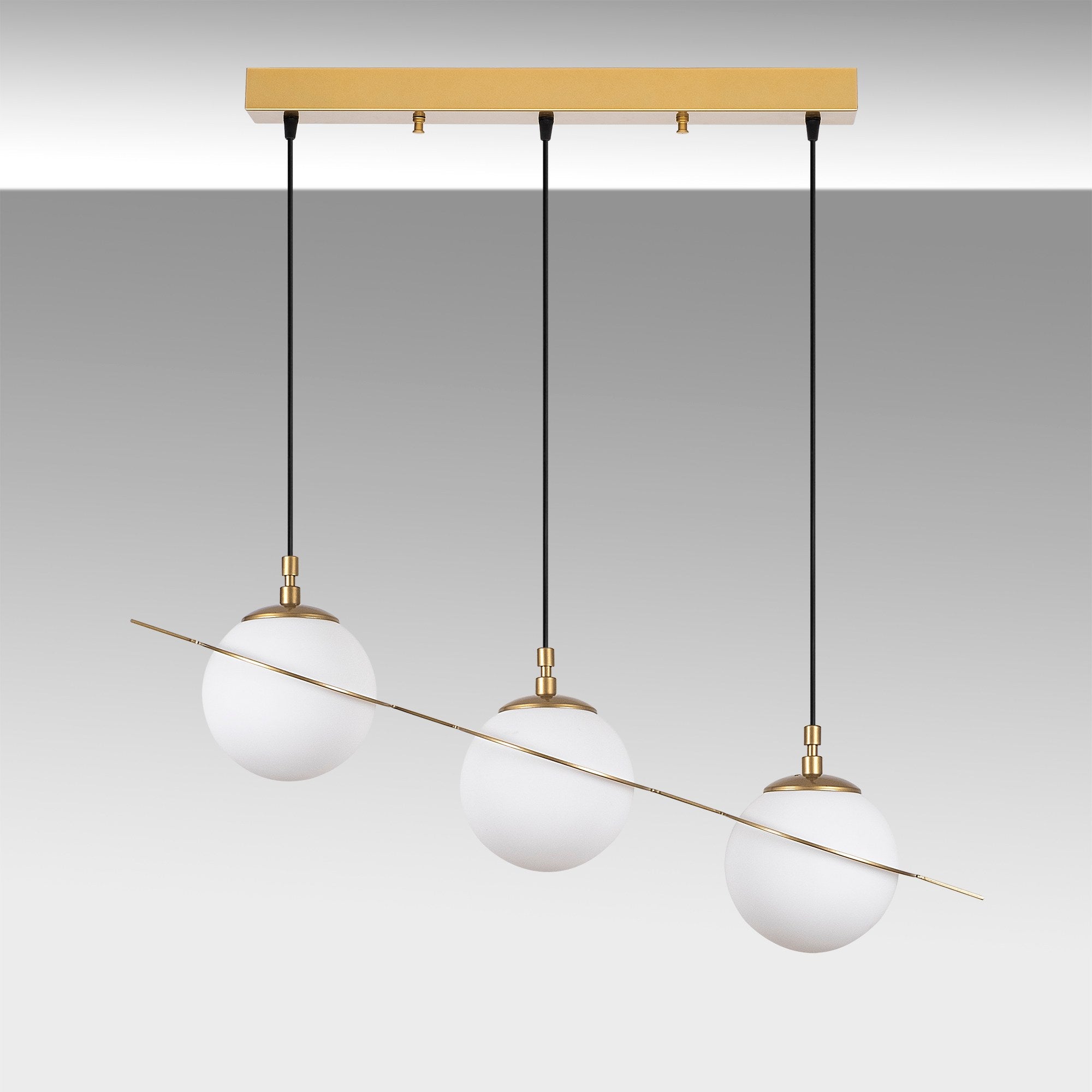 Candeeiro de Teto Dourado Elegante, Corpo em Metal, 76 cm de Largura, Altura Ajustável (22-167 cm), 3 Soquetes E14, IP20 | Perfeito para Salas de Estar e Jantar Modernas