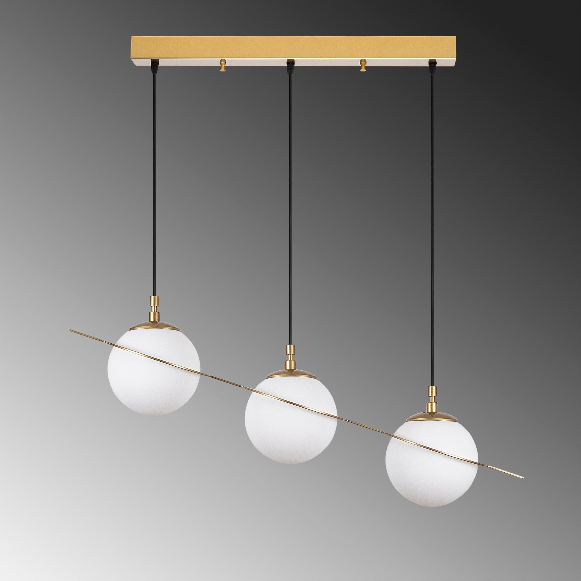 Candeeiro de Teto Dourado Elegante, Corpo em Metal, 76 cm de Largura, Altura Ajustável (22-167 cm), 3 Soquetes E14, IP20 | Perfeito para Salas de Estar e Jantar Modernas