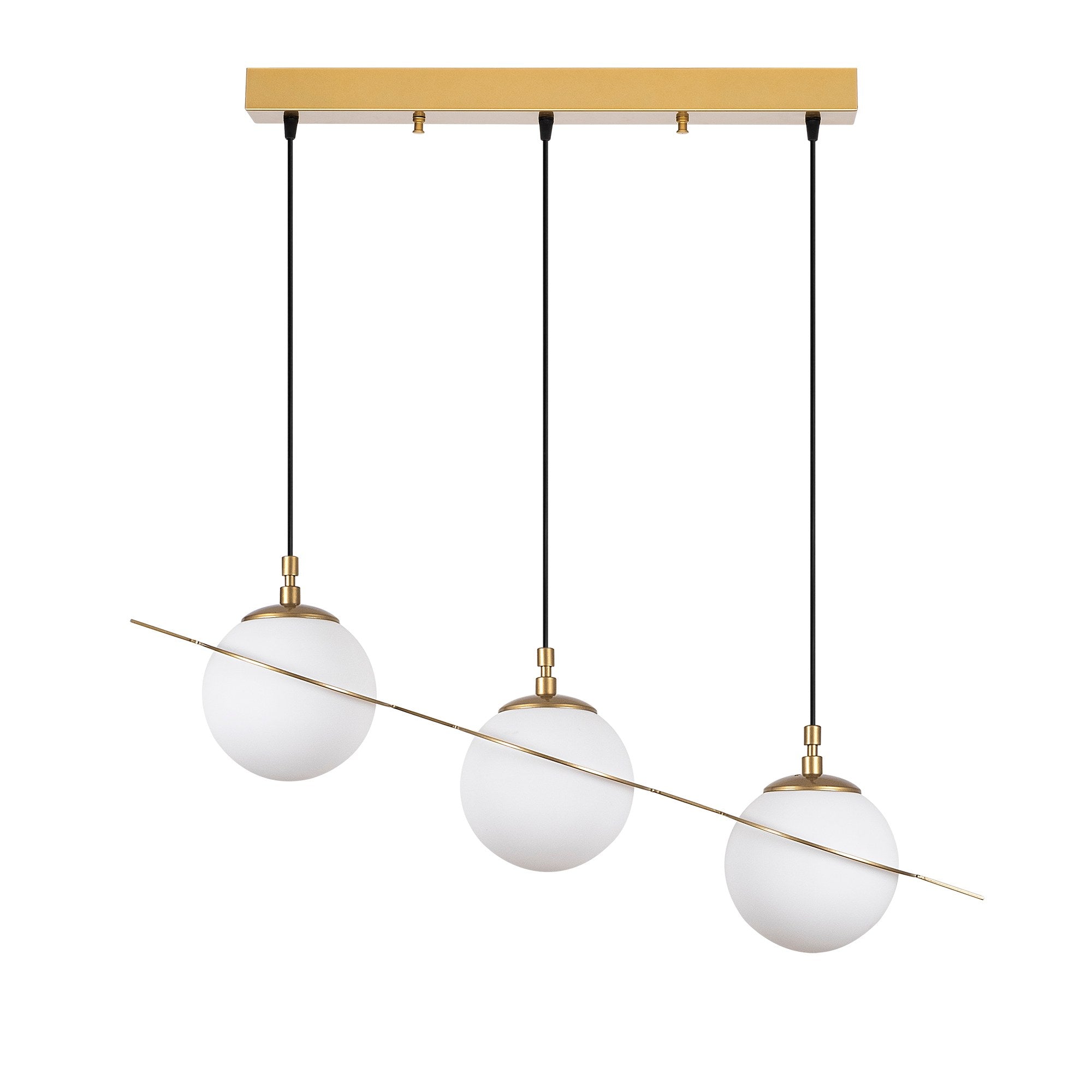 Candeeiro de Teto Dourado Elegante, Corpo em Metal, 76 cm de Largura, Altura Ajustável (22-167 cm), 3 Soquetes E14, IP20 | Perfeito para Salas de Estar e Jantar Modernas
