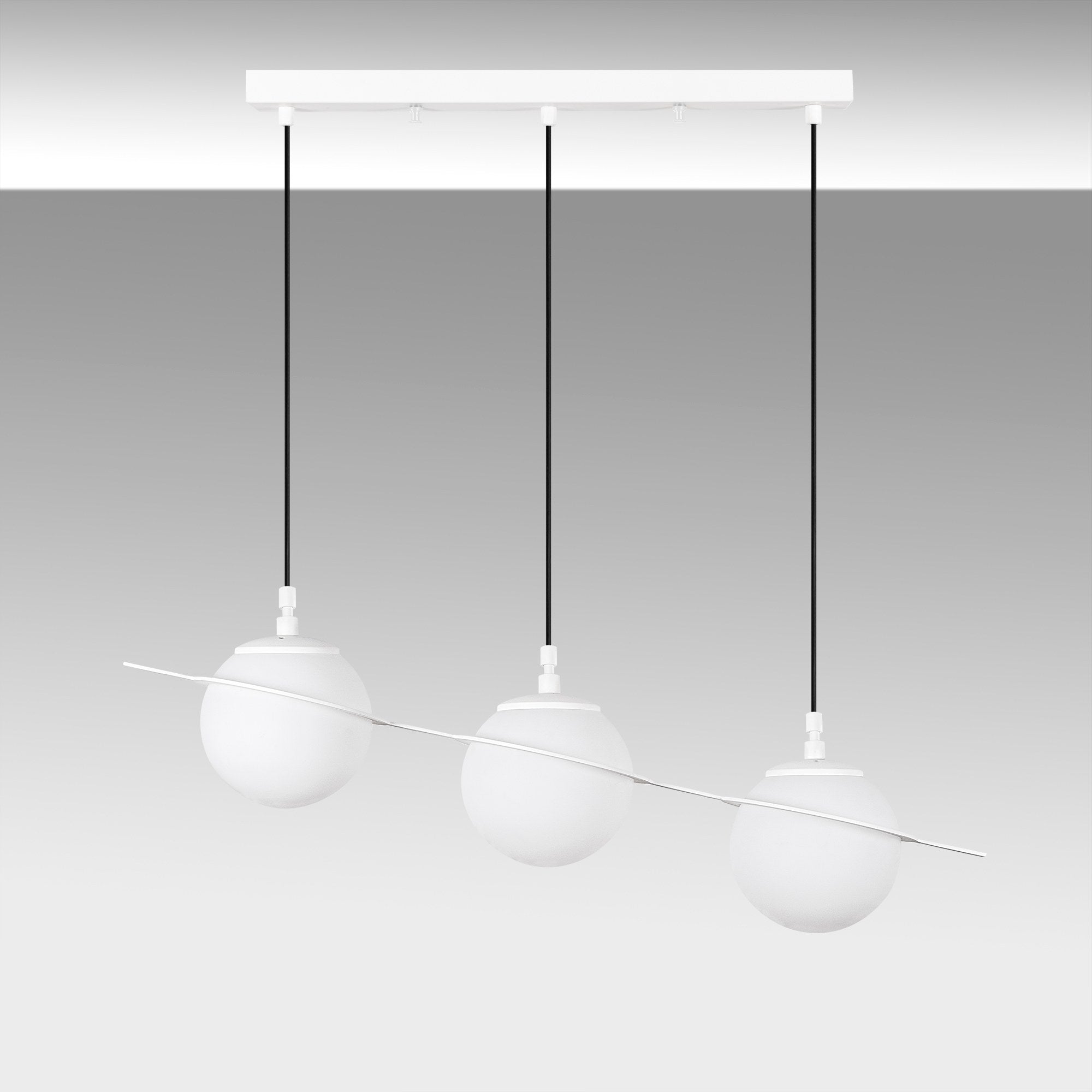 Candeeiro de Teto Branco Elegante, Corpo em Metal, 76 cm de Largura, Altura Ajustável (22-167 cm), 3 Tomadas E14, IP20 | Perfeito para Salas de Estar e Salas de Jantar Modernas