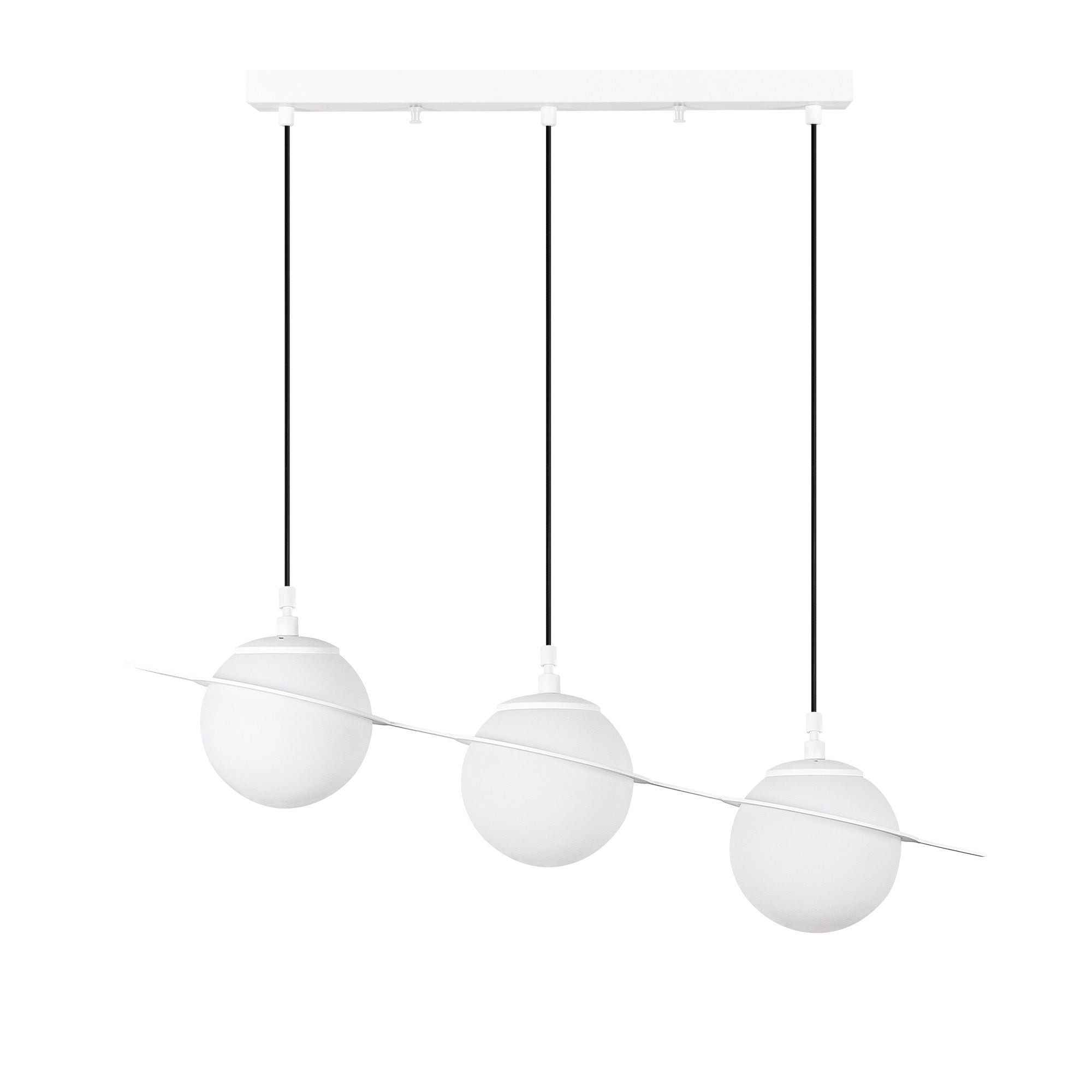 Candeeiro de Teto Branco Elegante, Corpo em Metal, 76 cm de Largura, Altura Ajustável (22-167 cm), 3 Tomadas E14, IP20 | Perfeito para Salas de Estar e Salas de Jantar Modernas