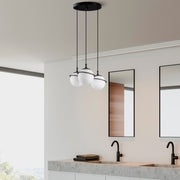 Candeeiro de Teto preto elegante, corpo de metal, 36 cm de largura, altura ajustável (22-167 cm), 3 soquetes E14, iluminação elegante para espaços modernos