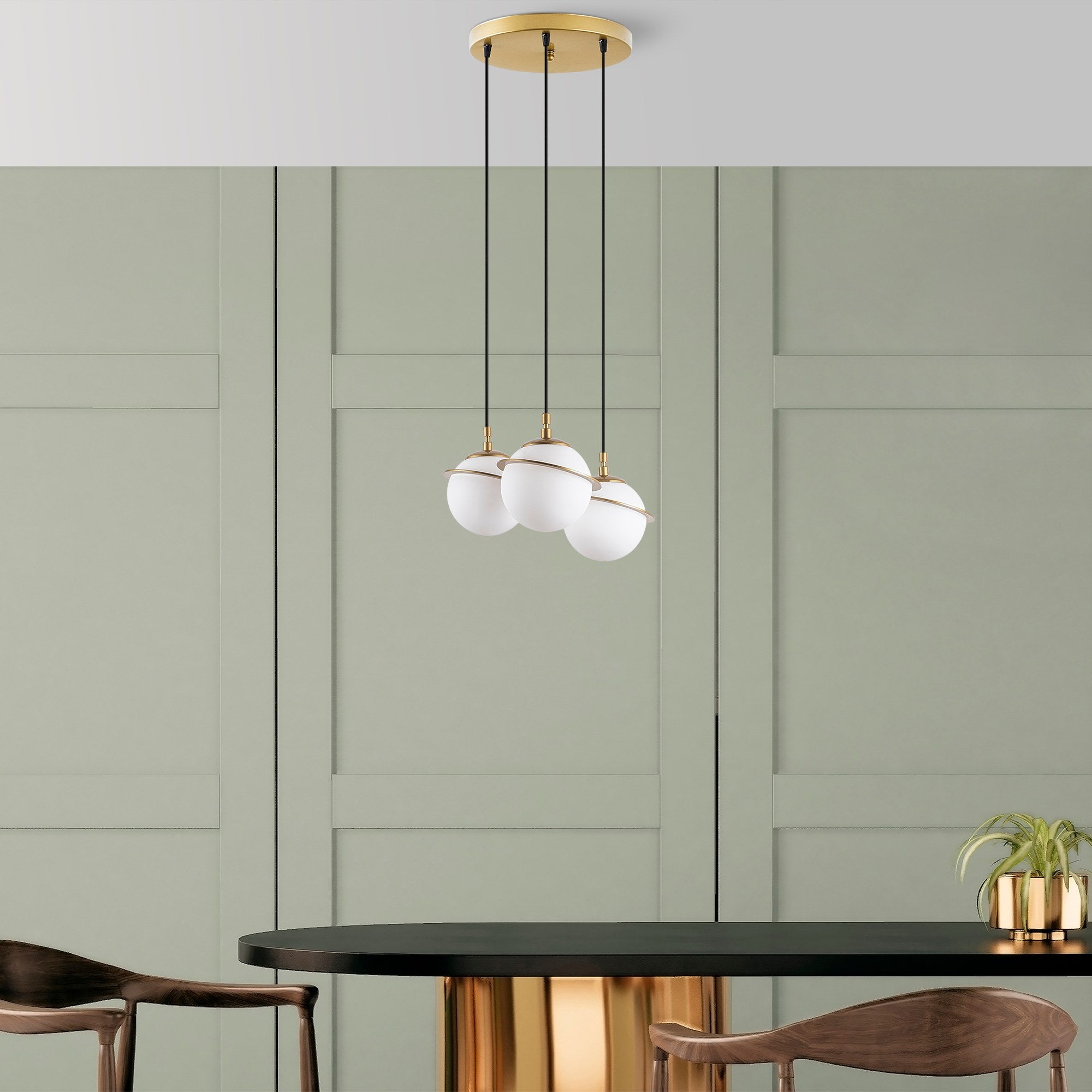 Candeeiro de Teto Dourado Elegante, Corpo em Metal, 36 cm de Largura, Altura Ajustável (22-167 cm), 3 x E14 Máx. 40 W | Iluminação Elegante para Espaços Modernos, Classificação IP20