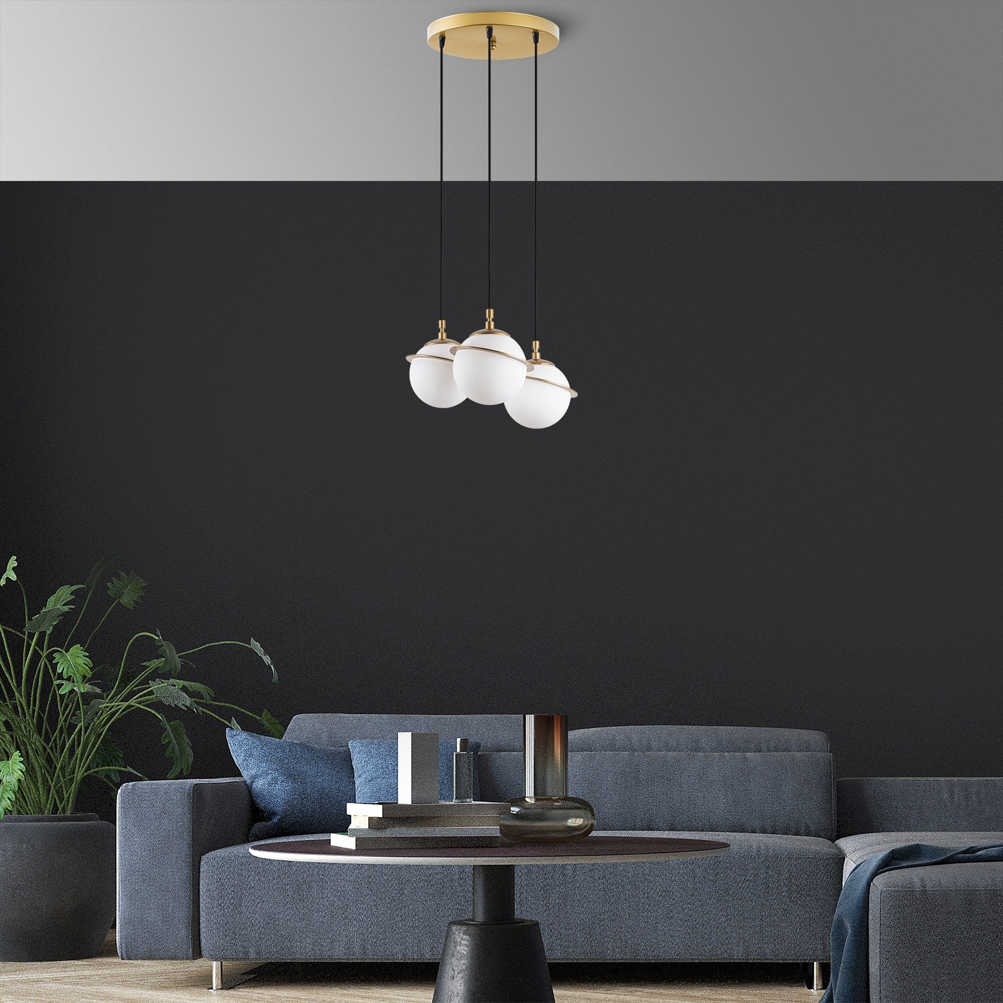 Candeeiro de Teto Dourado Elegante, Corpo em Metal, 36 cm de Largura, Altura Ajustável (22-167 cm), 3 x E14 Máx. 40 W | Iluminação Elegante para Espaços Modernos, Classificação IP20