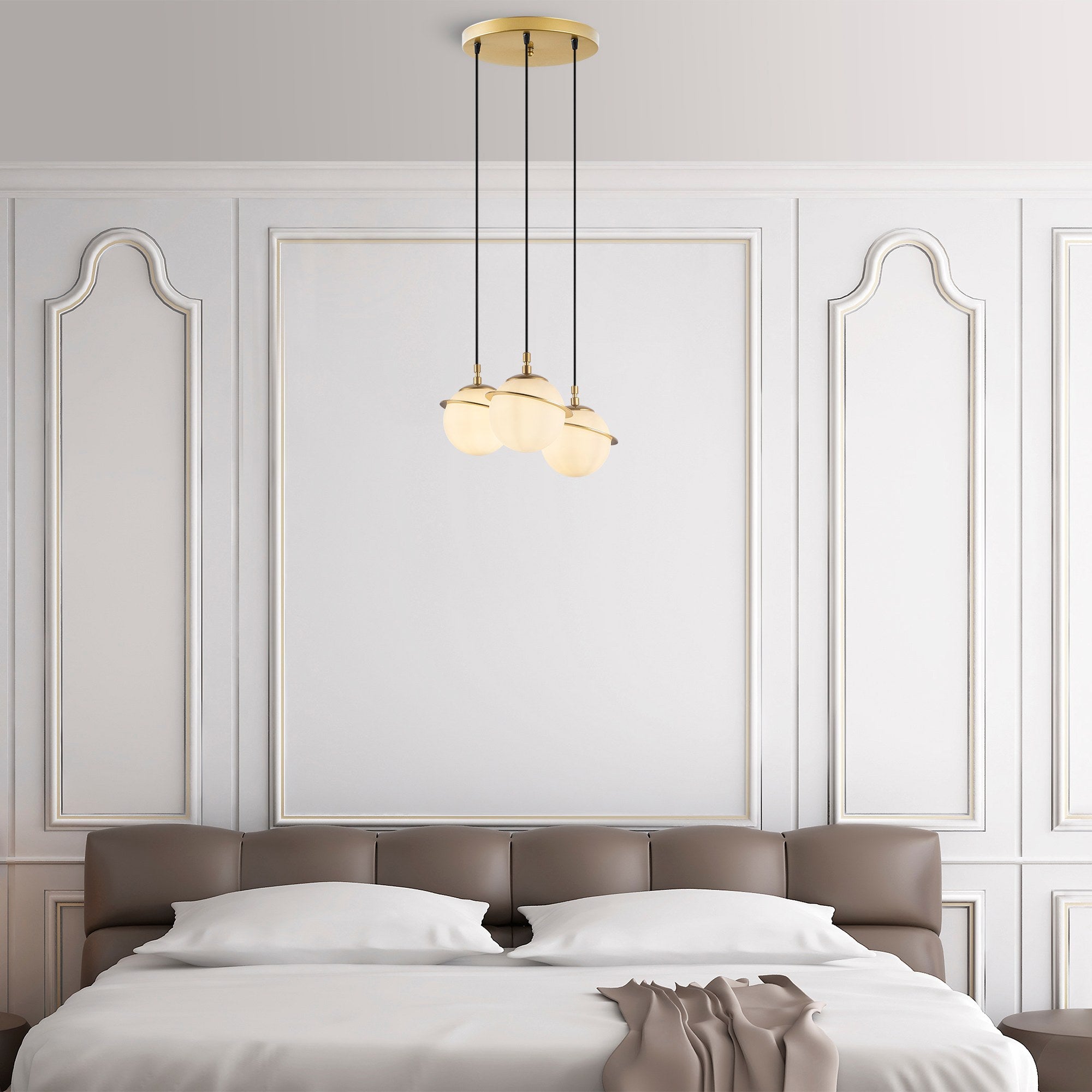 Candeeiro de Teto Dourado Elegante, Corpo em Metal, 36 cm de Largura, Altura Ajustável (22-167 cm), 3 x E14 Máx. 40 W | Iluminação Elegante para Espaços Modernos, Classificação IP20