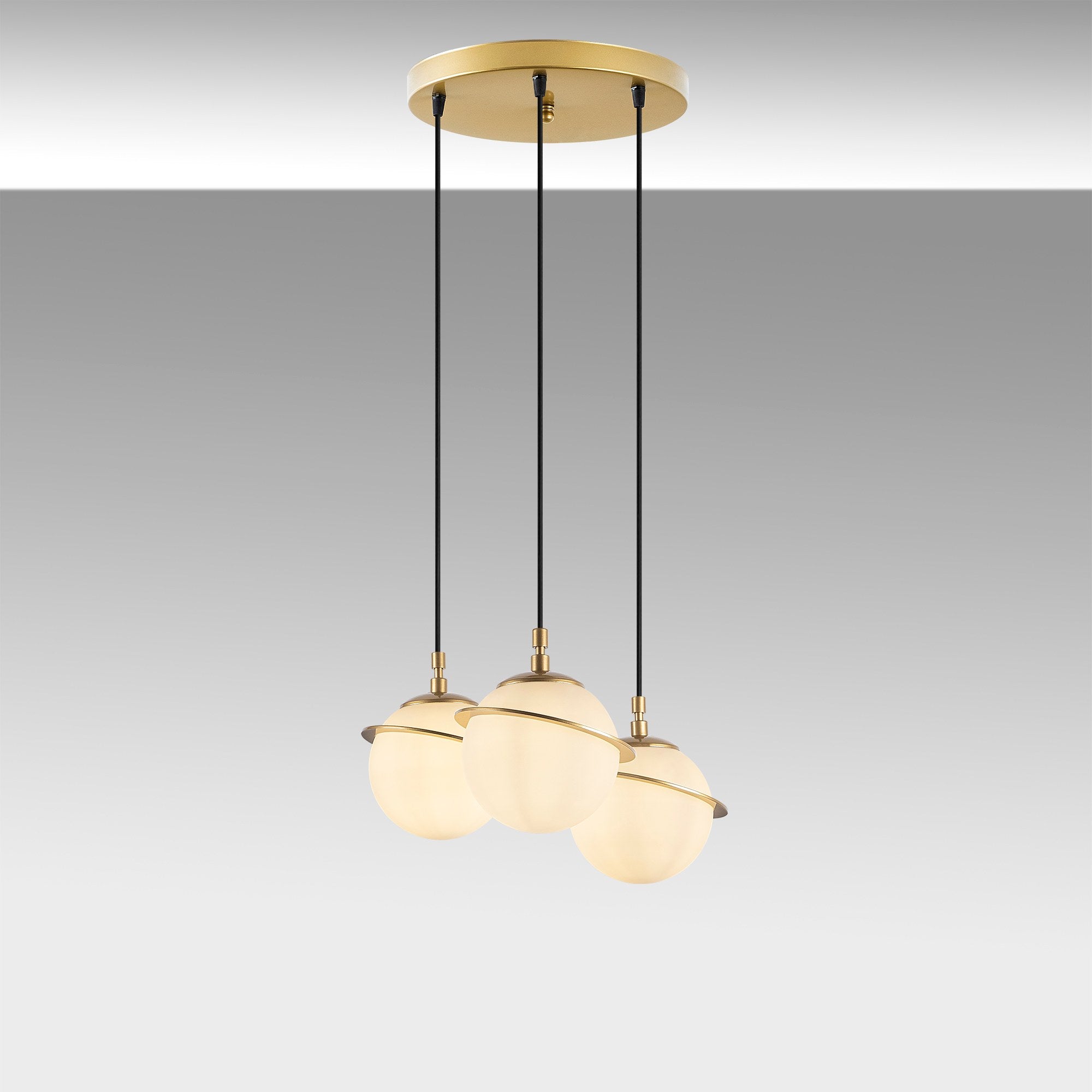 Candeeiro de Teto Dourado Elegante, Corpo em Metal, 36 cm de Largura, Altura Ajustável (22-167 cm), 3 x E14 Máx. 40 W | Iluminação Elegante para Espaços Modernos, Classificação IP20
