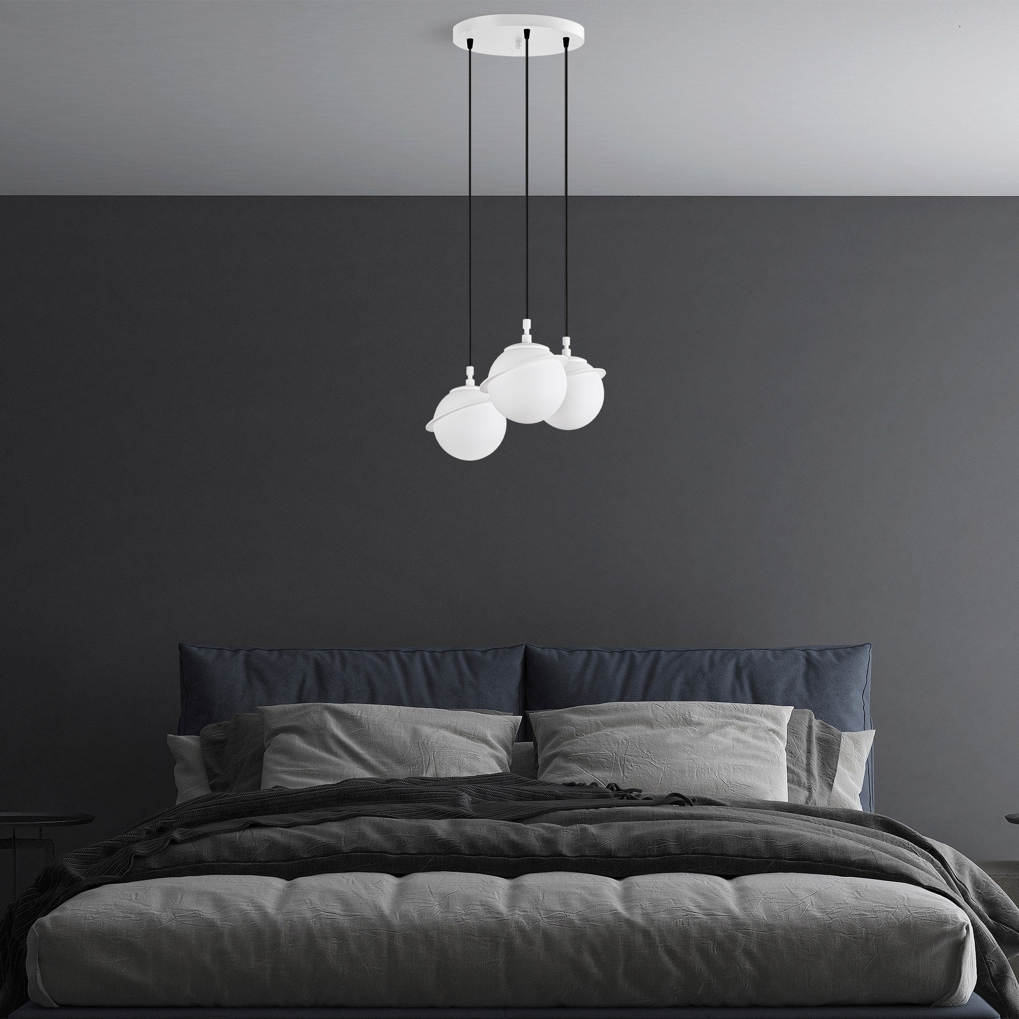 Candeeiro de Teto Branco Elegante, Corpo em Metal, 36 cm de Largura, Altura Ajustável (22-167 cm), 3 x E14 Máx. 40 W, IP20 | Perfeito para Decoração e Iluminação Moderna