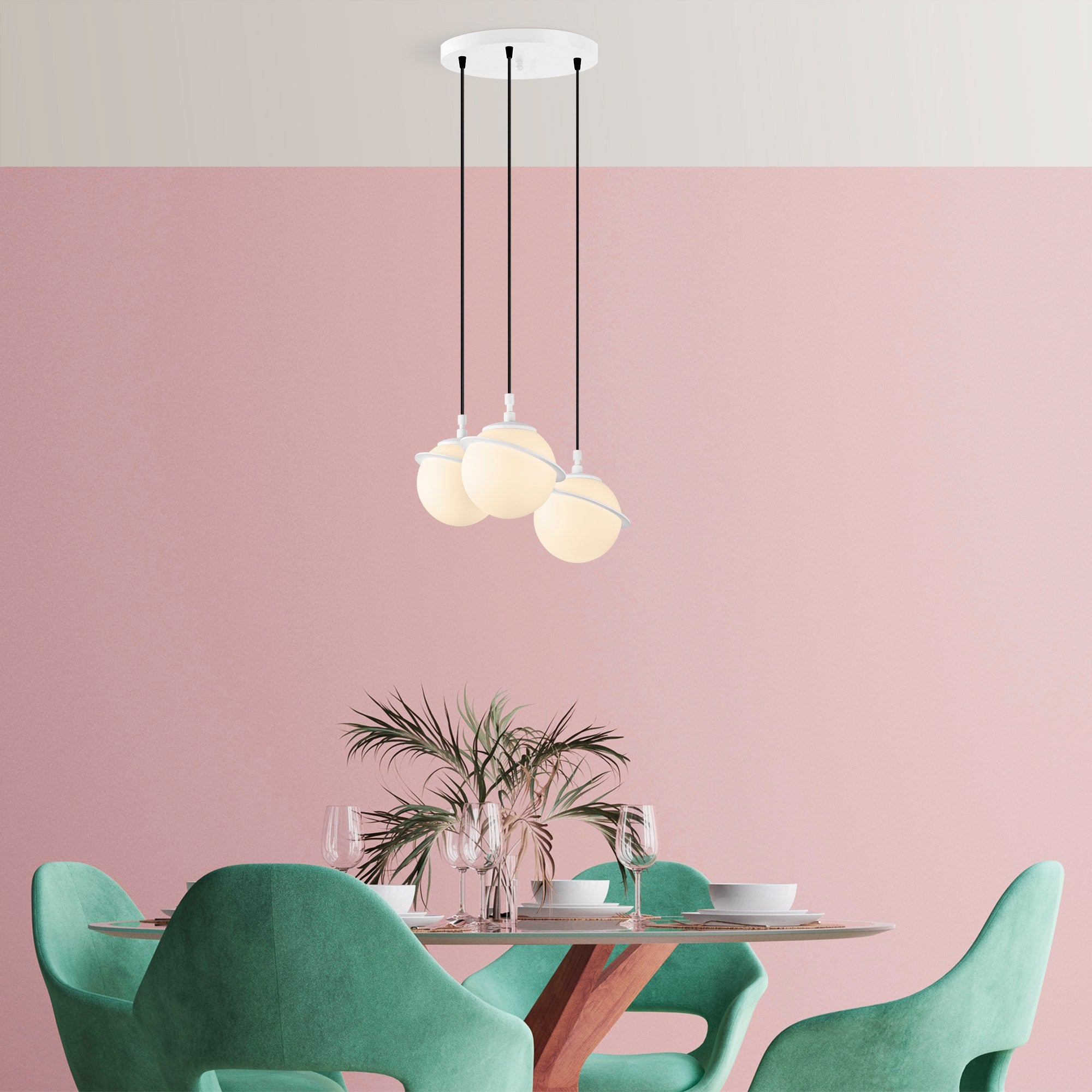 Candeeiro de Teto Branco Elegante, Corpo em Metal, 36 cm de Largura, Altura Ajustável (22-167 cm), 3 x E14 Máx. 40 W, IP20 | Perfeito para Decoração e Iluminação Moderna