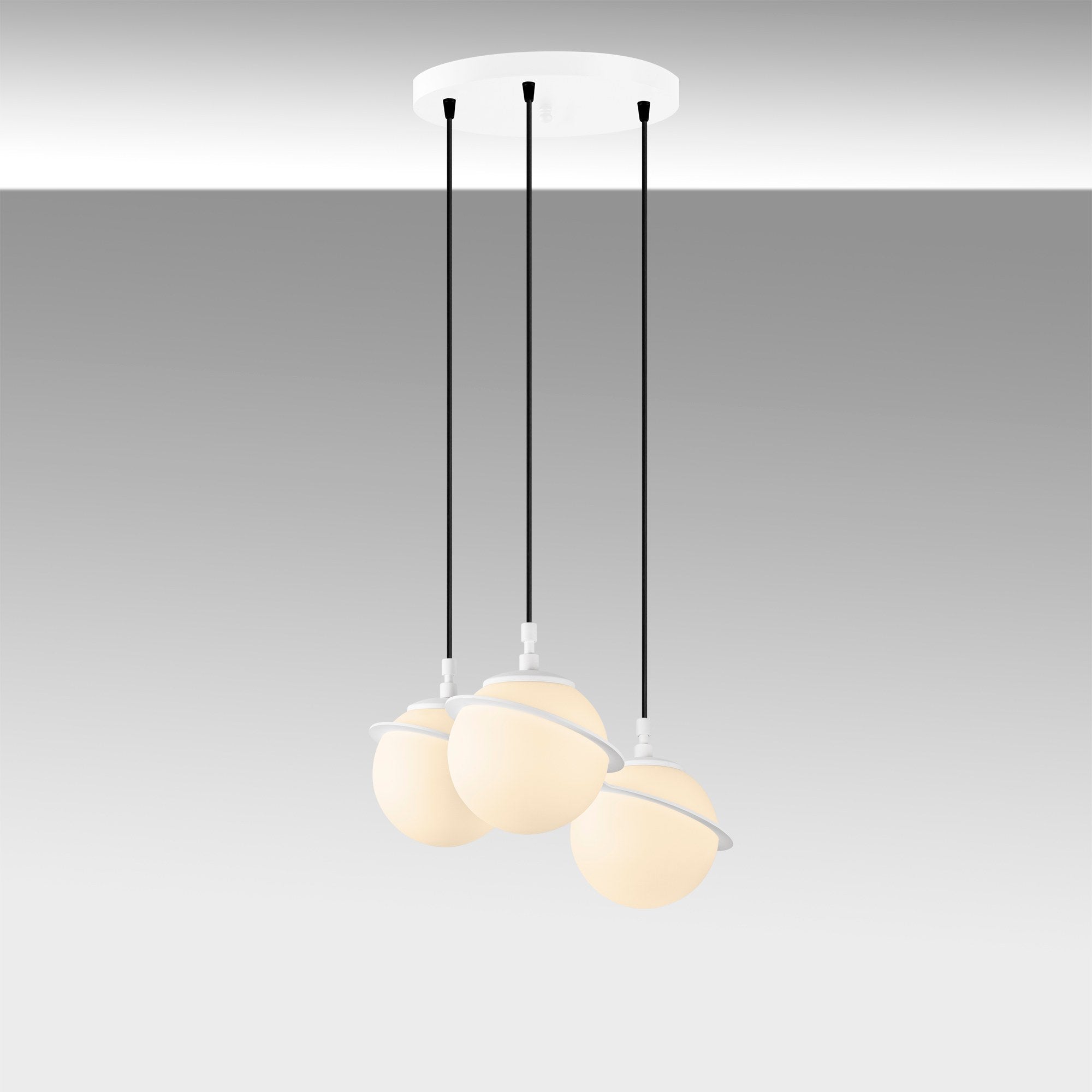 Candeeiro de Teto Branco Elegante, Corpo em Metal, 36 cm de Largura, Altura Ajustável (22-167 cm), 3 x E14 Máx. 40 W, IP20 | Perfeito para Decoração e Iluminação Moderna