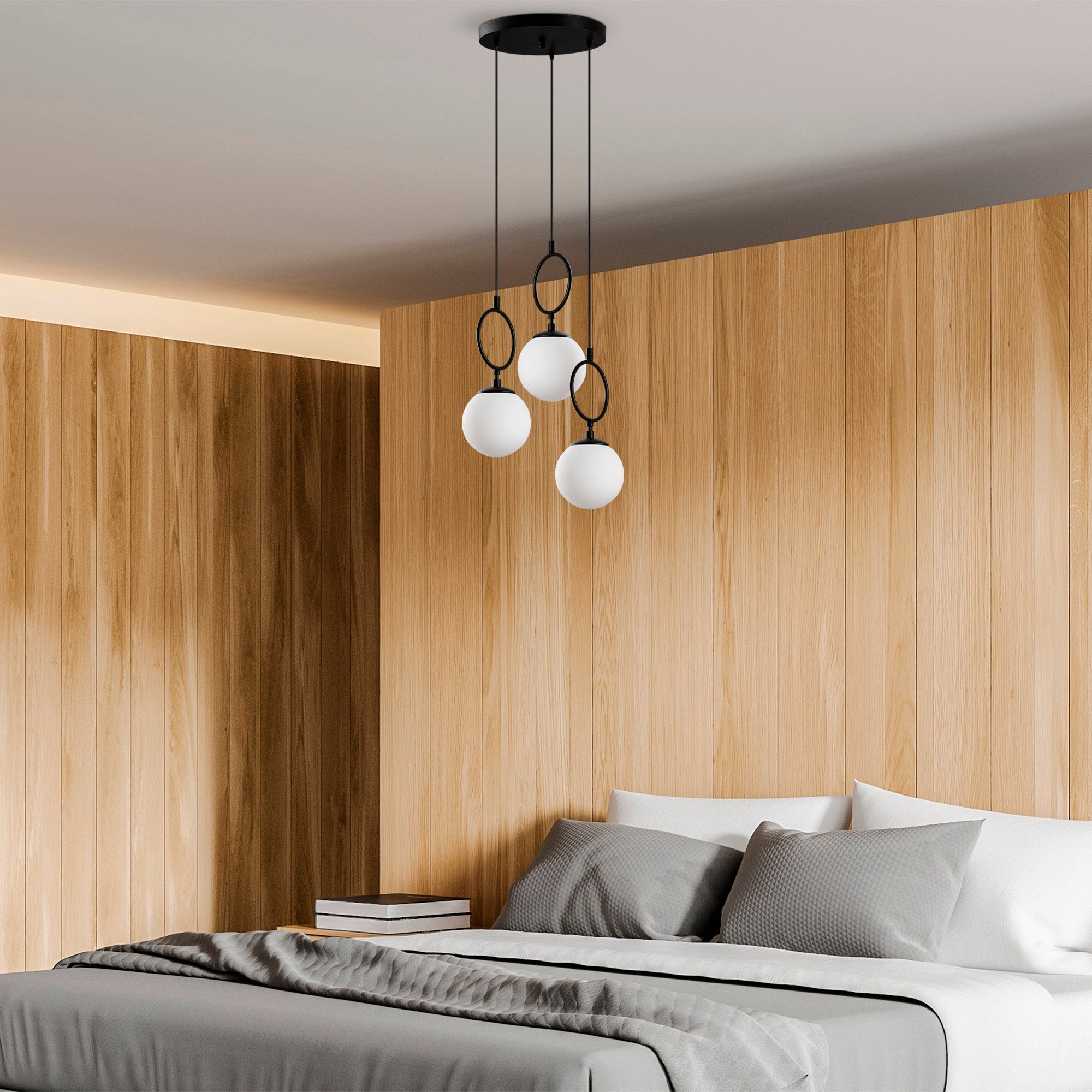 Candeeiro de Teto preto elegante, corpo de metal, 45 cm de largura, altura ajustável (40-185 cm), 3 soquetes E14, iluminação elegante para espaços modernos