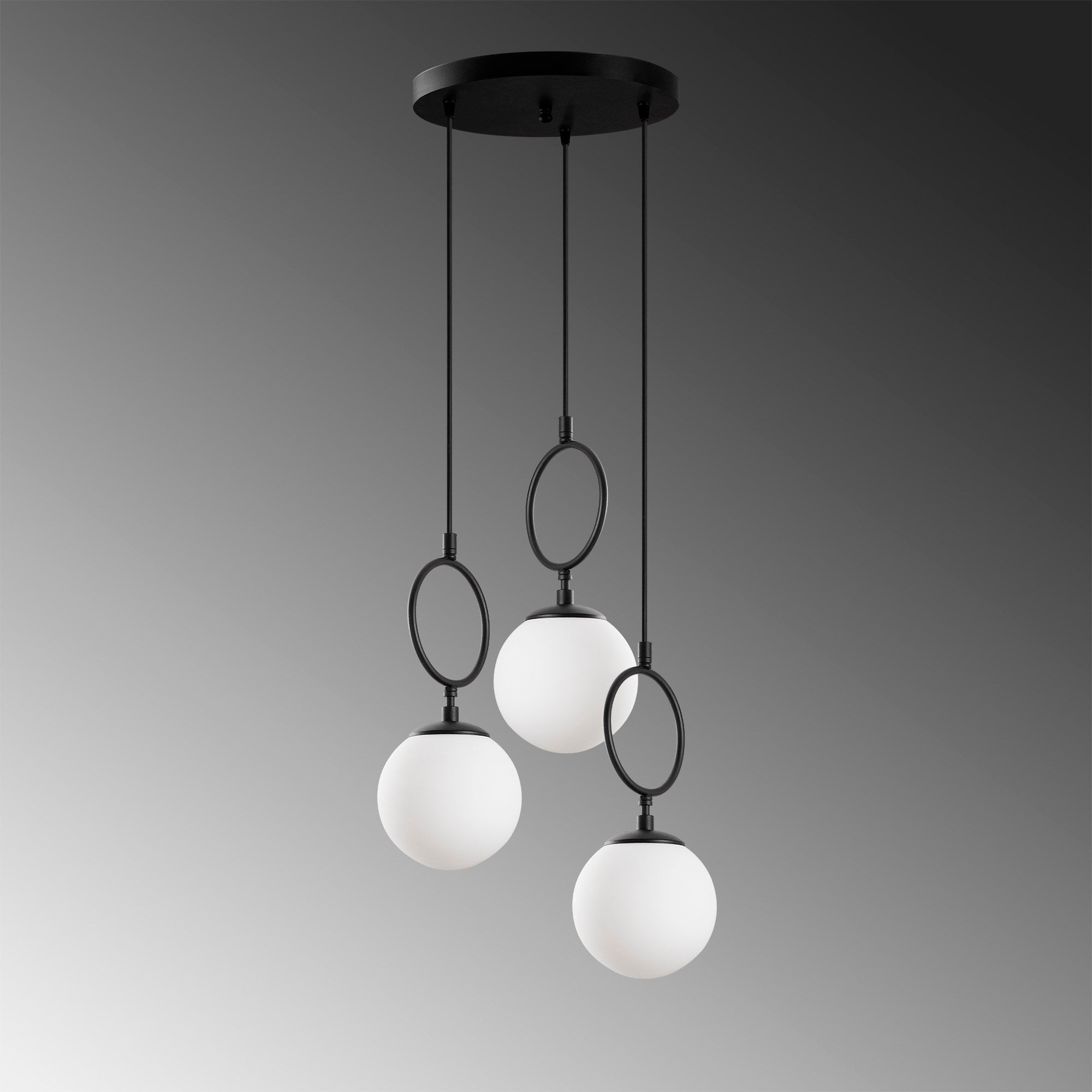 Candeeiro de Teto preto elegante, corpo de metal, 45 cm de largura, altura ajustável (40-185 cm), 3 soquetes E14, iluminação elegante para espaços modernos