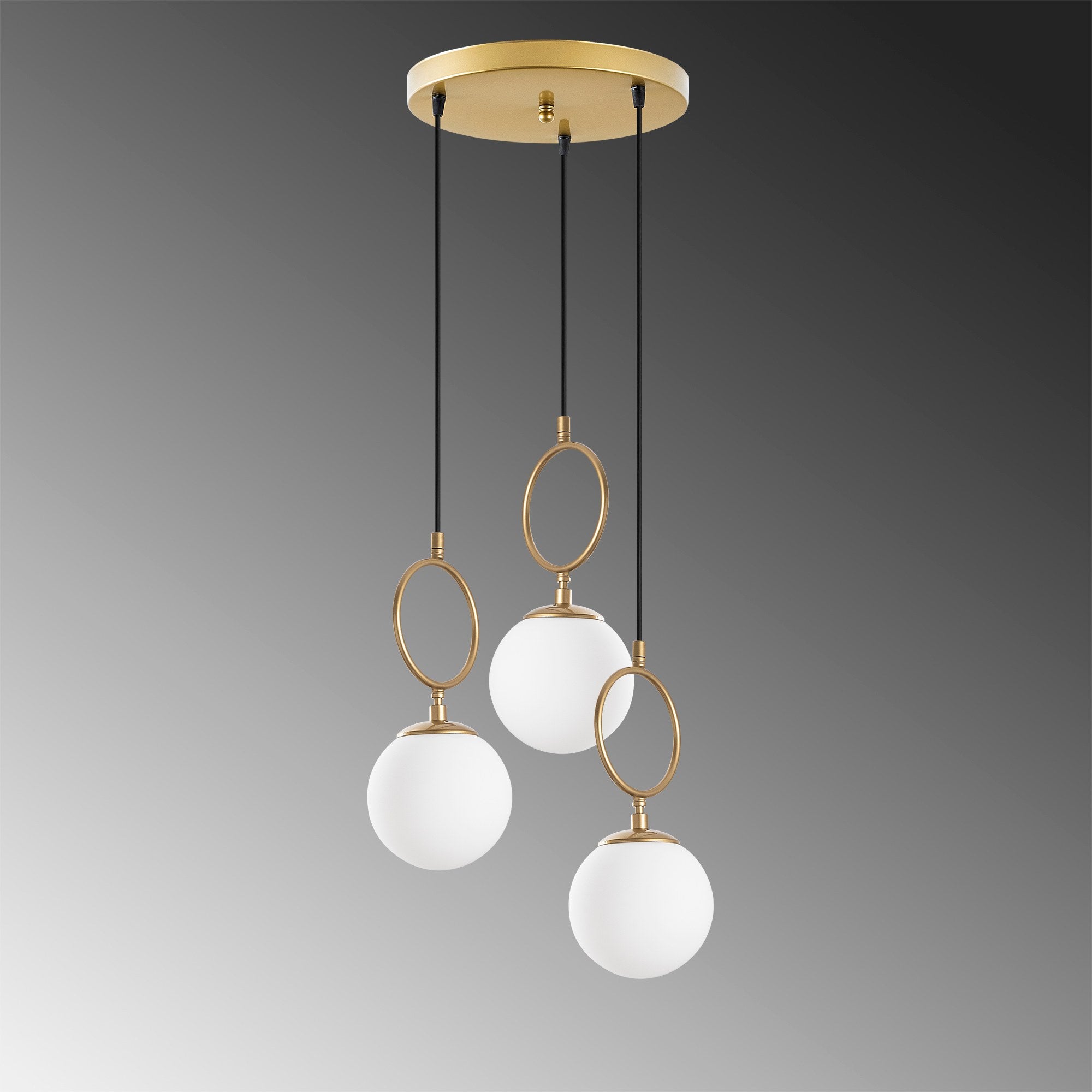 Candeeiro de Teto elegante dourado, corpo de metal, 45 cm de largura, altura ajustável (40-185 cm), 3 soquetes E14, iluminação elegante para espaços modernos, classificação IP20