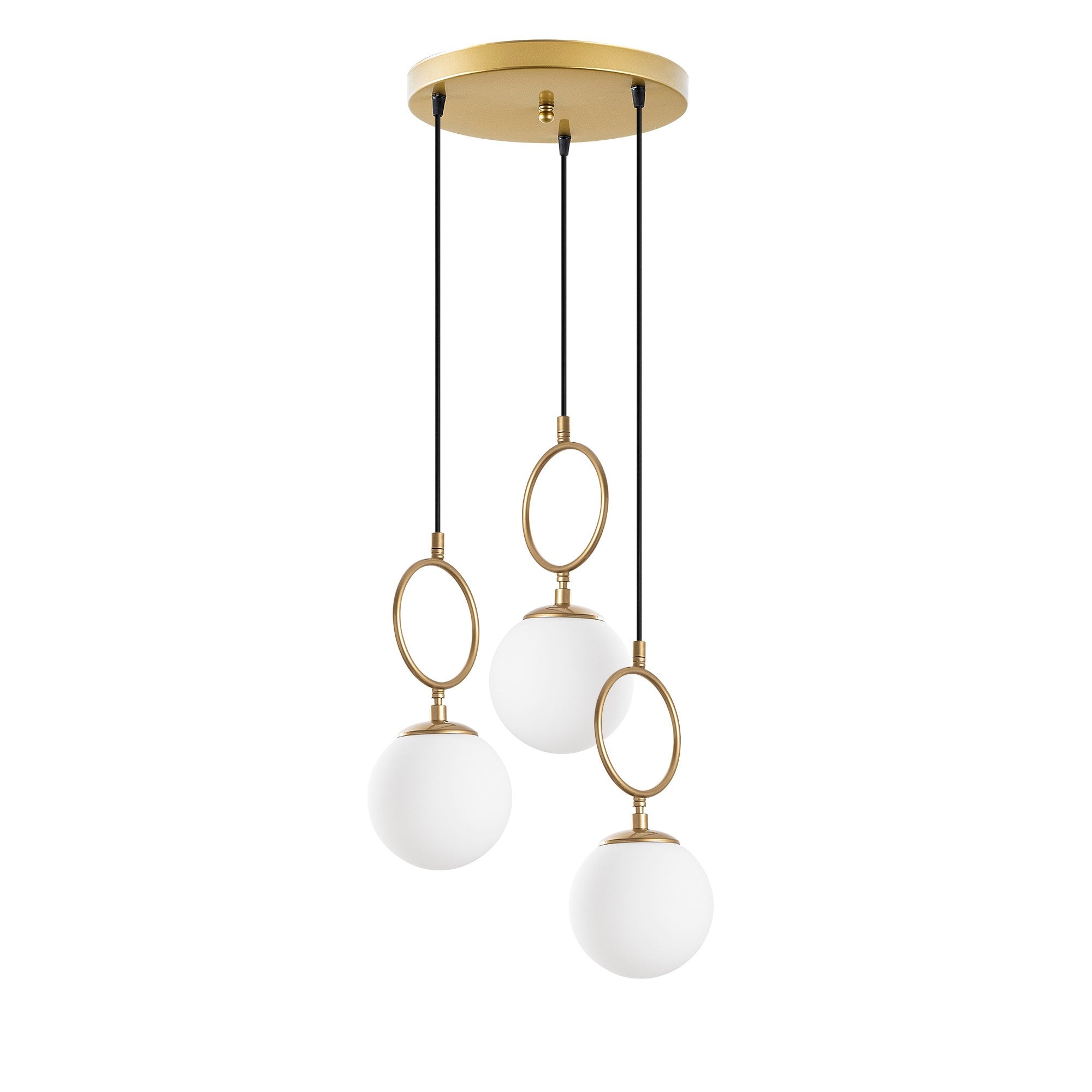 Candeeiro de Teto elegante dourado, corpo de metal, 45 cm de largura, altura ajustável (40-185 cm), 3 soquetes E14, iluminação elegante para espaços modernos, classificação IP20