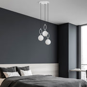 Candeeiro de Teto branco elegante, corpo de metal, 45 cm de largura, altura ajustável (40-185 cm), 3 soquetes E14, IP20, perfeito para espaços modernos, solução de iluminação elegante