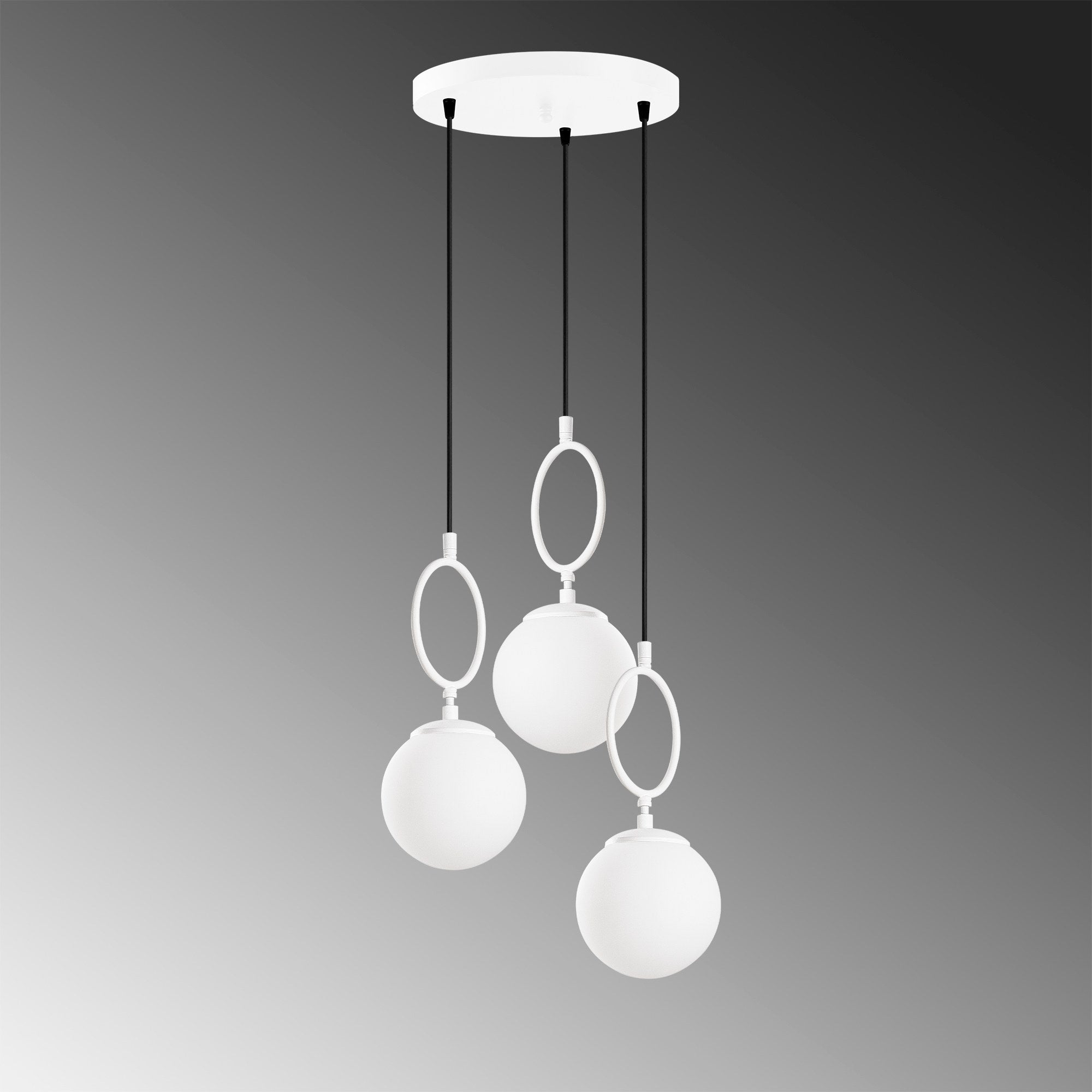 Candeeiro de Teto branco elegante, corpo de metal, 45 cm de largura, altura ajustável (40-185 cm), 3 soquetes E14, IP20, perfeito para espaços modernos, solução de iluminação elegante