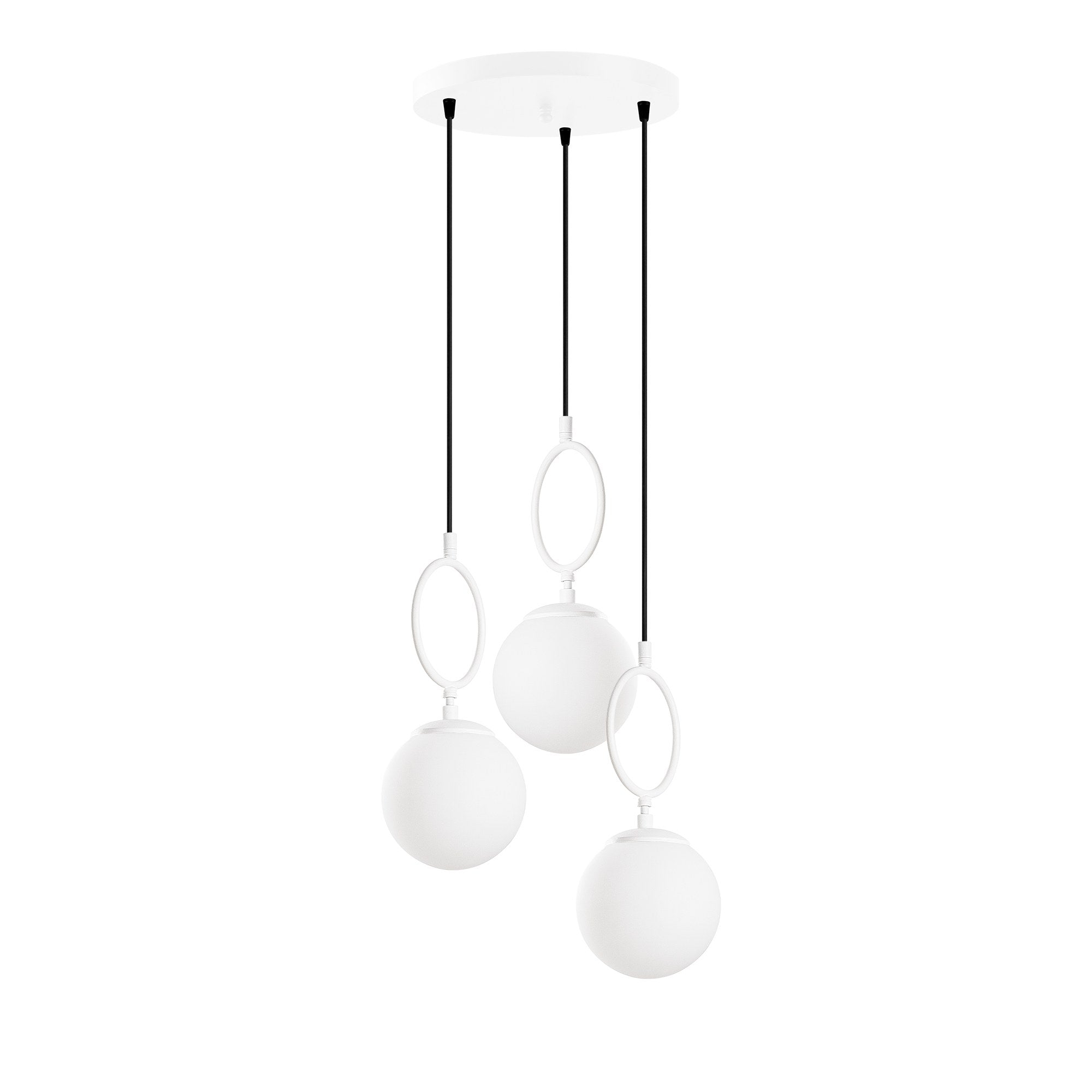 Candeeiro de Teto branco elegante, corpo de metal, 45 cm de largura, altura ajustável (40-185 cm), 3 soquetes E14, IP20, perfeito para espaços modernos, solução de iluminação elegante