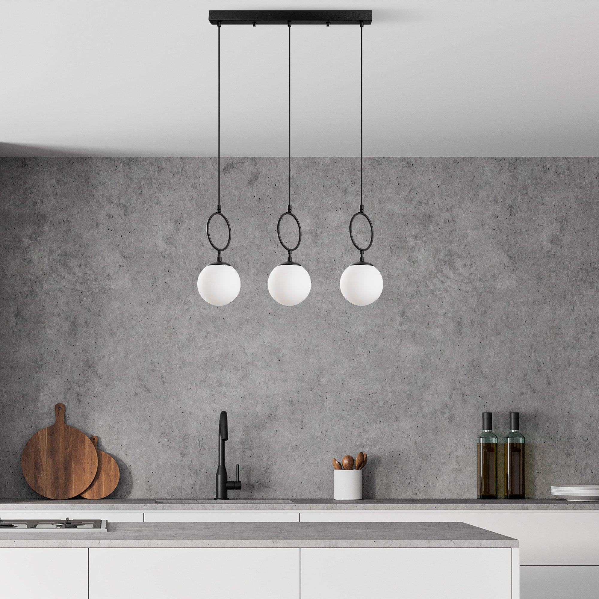 Candeeiro de Teto Preto Elegante, Corpo em Metal, 75 cm de Largura, Altura Ajustável (40-185 cm), 3 Soquetes E14, IP20 | Iluminação Moderna para Casa e Escritório