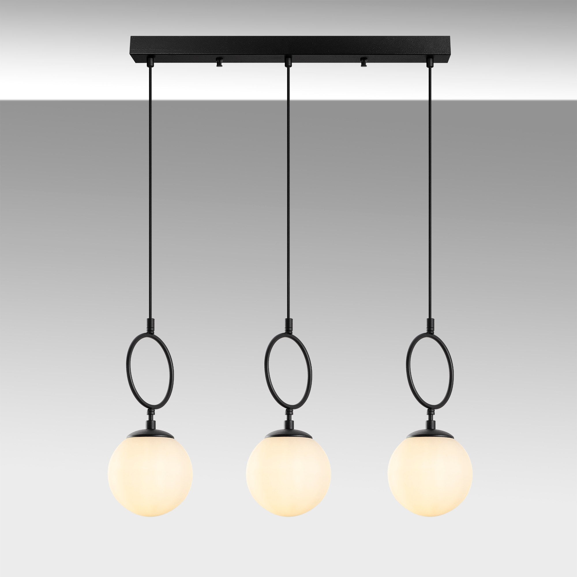 Candeeiro de Teto Preto Elegante, Corpo em Metal, 75 cm de Largura, Altura Ajustável (40-185 cm), 3 Soquetes E14, IP20 | Iluminação Moderna para Casa e Escritório