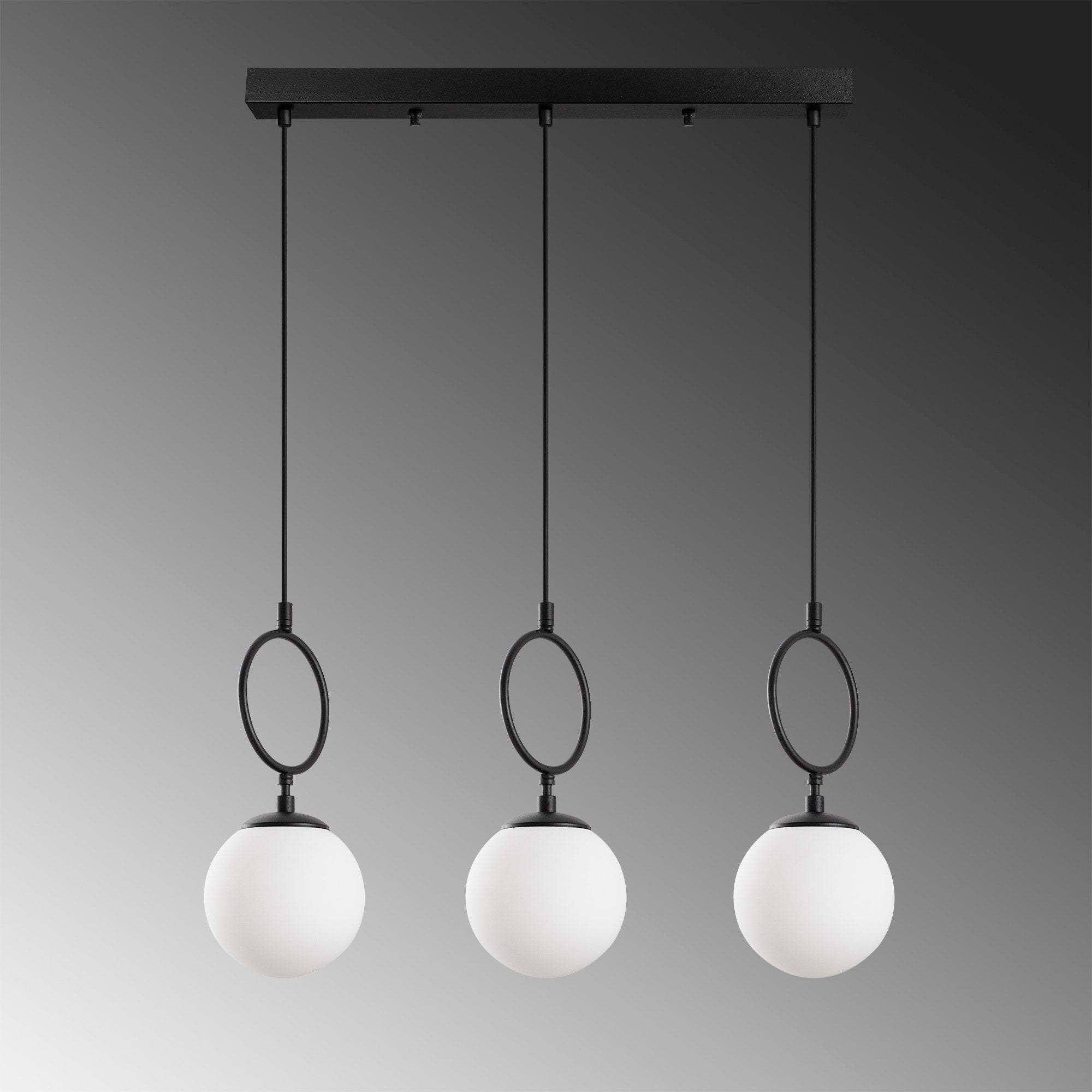 Candeeiro de Teto Preto Elegante, Corpo em Metal, 75 cm de Largura, Altura Ajustável (40-185 cm), 3 Soquetes E14, IP20 | Iluminação Moderna para Casa e Escritório