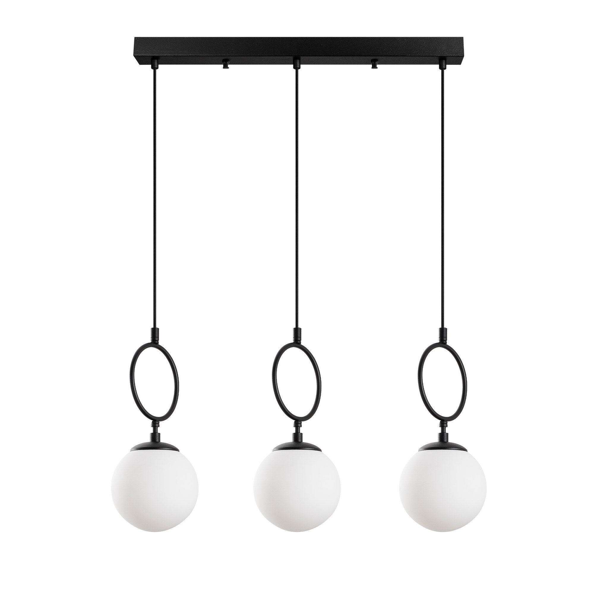 Candeeiro de Teto Preto Elegante, Corpo em Metal, 75 cm de Largura, Altura Ajustável (40-185 cm), 3 Soquetes E14, IP20 | Iluminação Moderna para Casa e Escritório