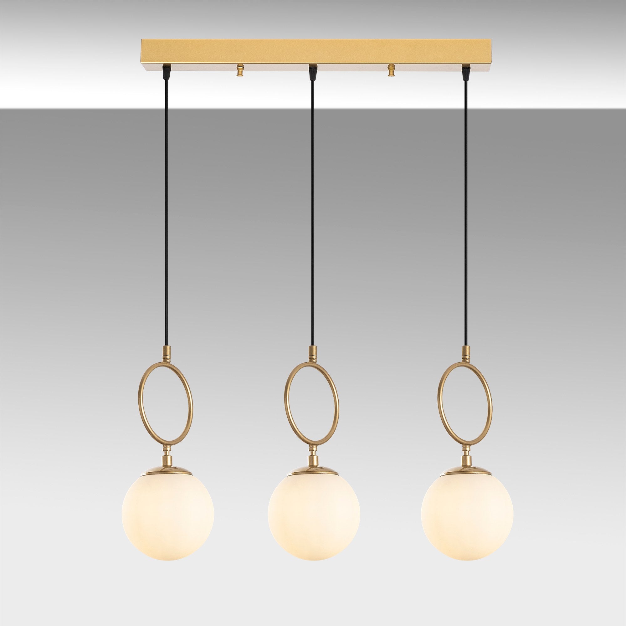 Candeeiro de Teto Dourado Elegante, Corpo em Metal, 75 cm de Largura, Altura Ajustável (40-185 cm), 3 x E14 Máx. 40 W, IP20 | Perfeito para Salas de Estar e Jantar Modernas