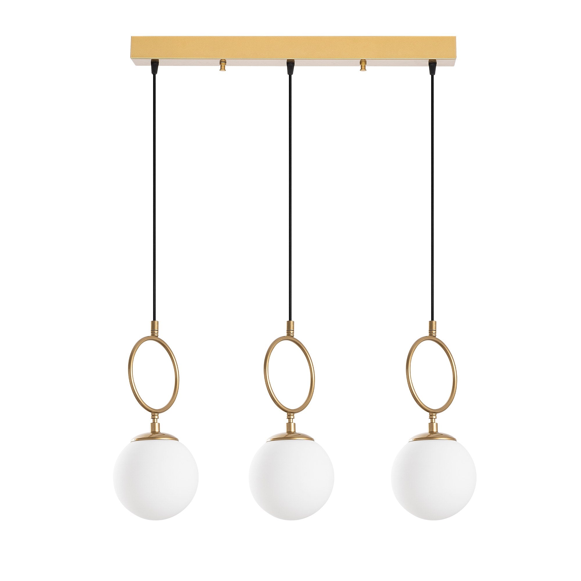 Candeeiro de Teto Dourado Elegante, Corpo em Metal, 75 cm de Largura, Altura Ajustável (40-185 cm), 3 x E14 Máx. 40 W, IP20 | Perfeito para Salas de Estar e Jantar Modernas