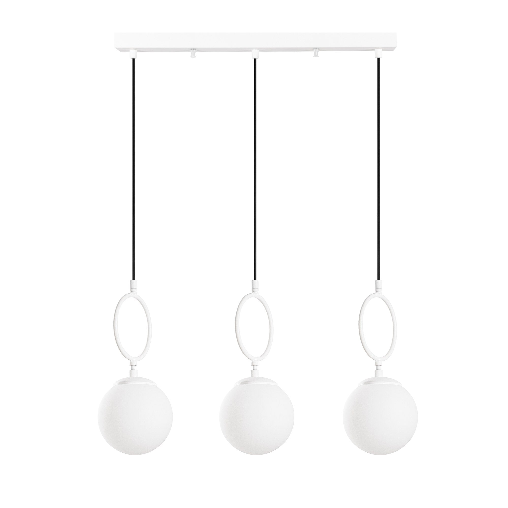 Candeeiro de Teto Branco Elegante, Corpo em Metal, 75 cm de Largura, Altura Ajustável (40-185 cm), 3 Tomadas E14, IP20 | Perfeito para Salas de Estar e Jantar Modernas