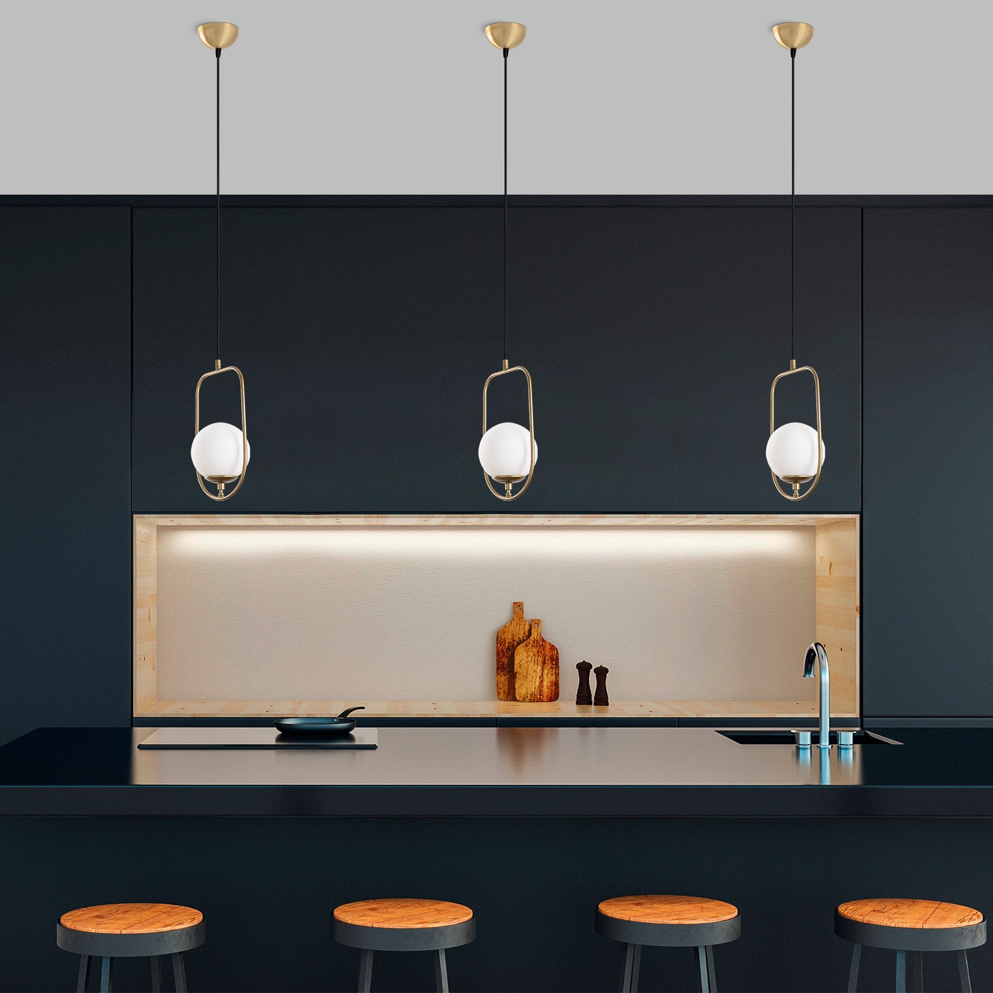 Candeeiro de Teto Dourado Elegante, Corpo em Metal, 20 cm de Largura, Altura Ajustável (42-171 cm), Soquete E14, IP20 | Perfeito para Salas de Estar e Salas de Jantar Modernas