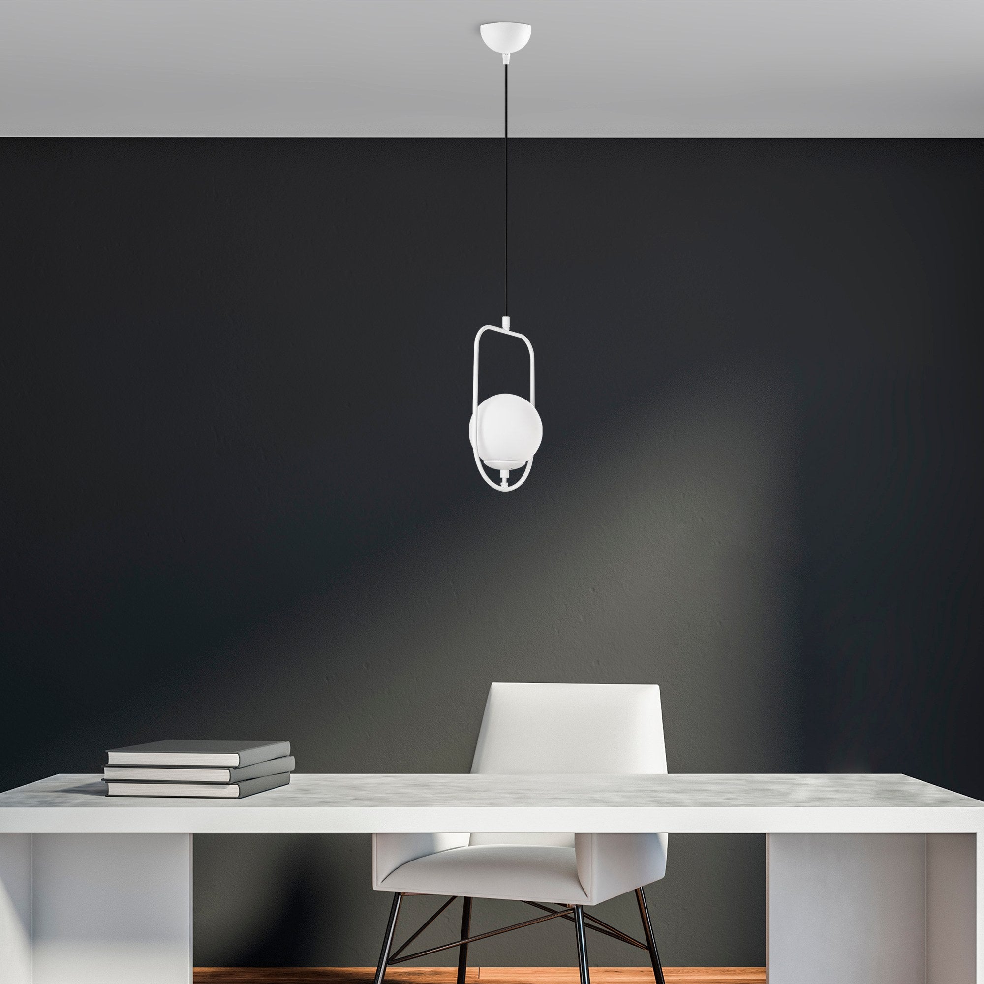 Candeeiro de Teto Branco Elegante, Corpo em Metal, Altura Ajustável (42-171 cm), Largura 20 cm, Soquete E14, IP20 | Perfeito para Salas de Estar e Salas de Jantar Modernas