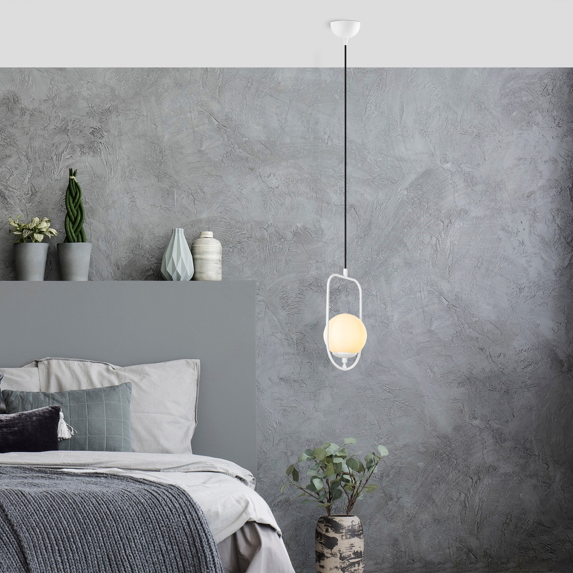 Candeeiro de Teto Branco Elegante, Corpo em Metal, Altura Ajustável (42-171 cm), Largura 20 cm, Soquete E14, IP20 | Perfeito para Salas de Estar e Salas de Jantar Modernas