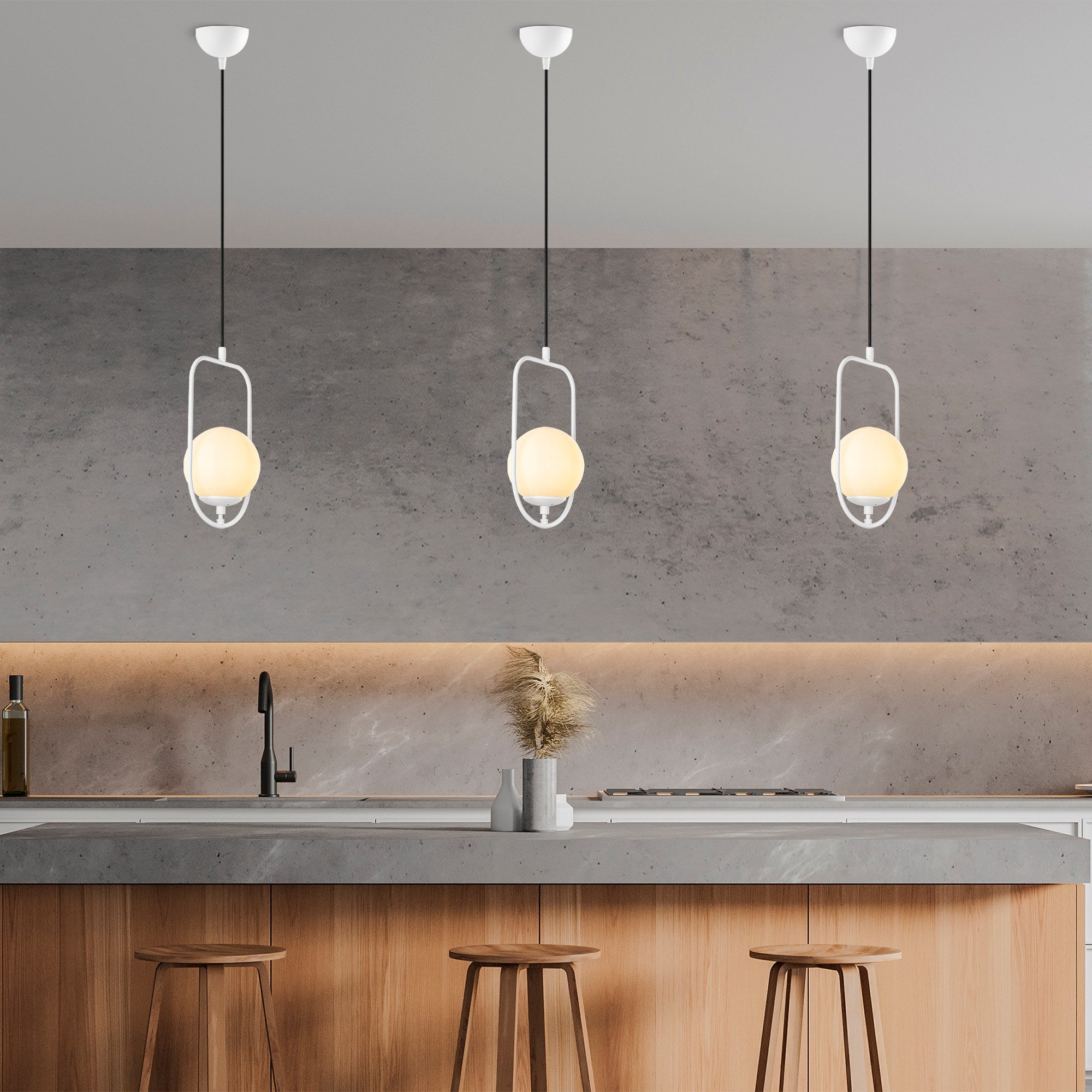 Candeeiro de Teto Branco Elegante, Corpo em Metal, Altura Ajustável (42-171 cm), Largura 20 cm, Soquete E14, IP20 | Perfeito para Salas de Estar e Salas de Jantar Modernas