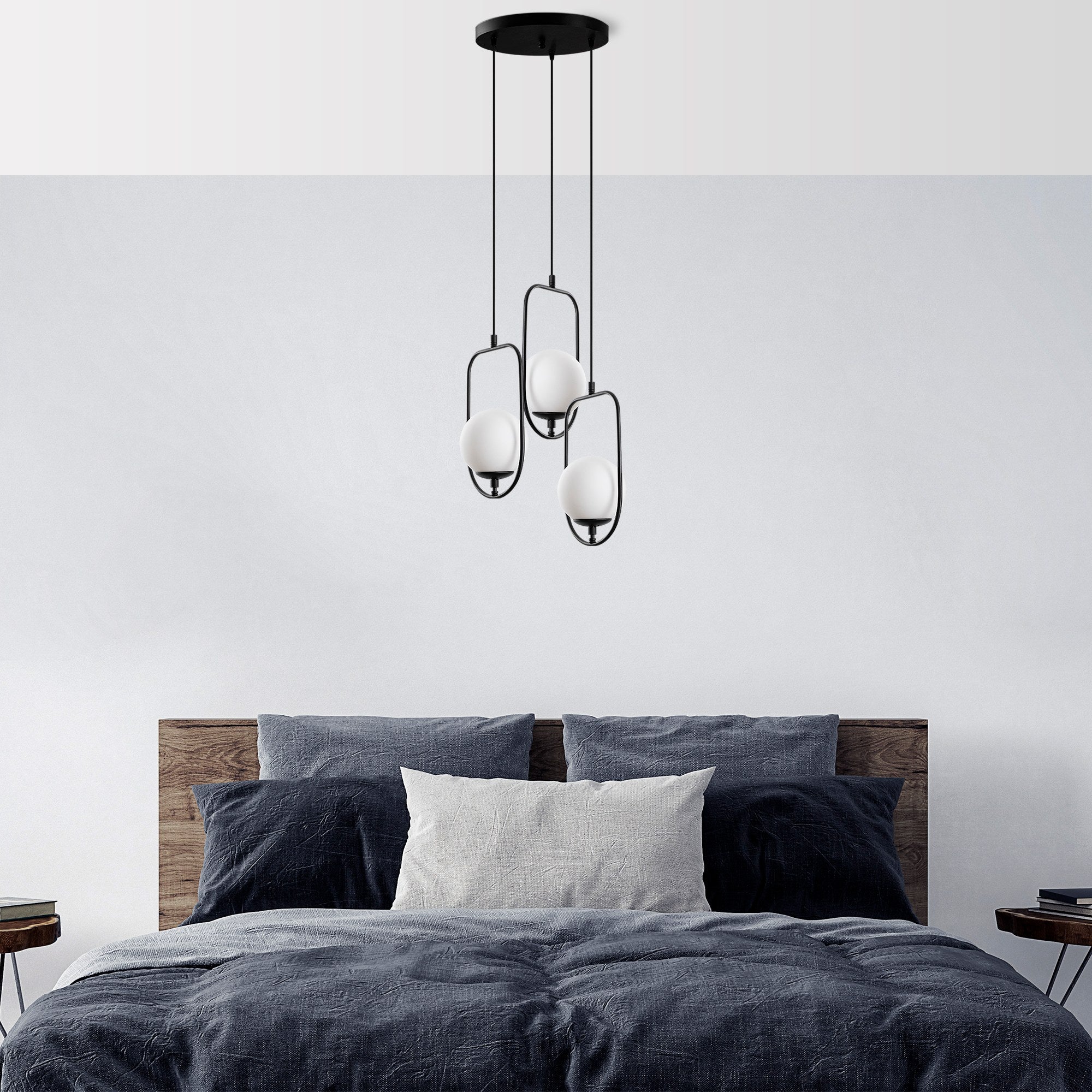 Candeeiro de Teto elegante preto, corpo de metal, 55 cm de largura, altura ajustável (40-185 cm), 3 soquetes E14, IP20 | Perfeito para salas de estar e jantar modernas