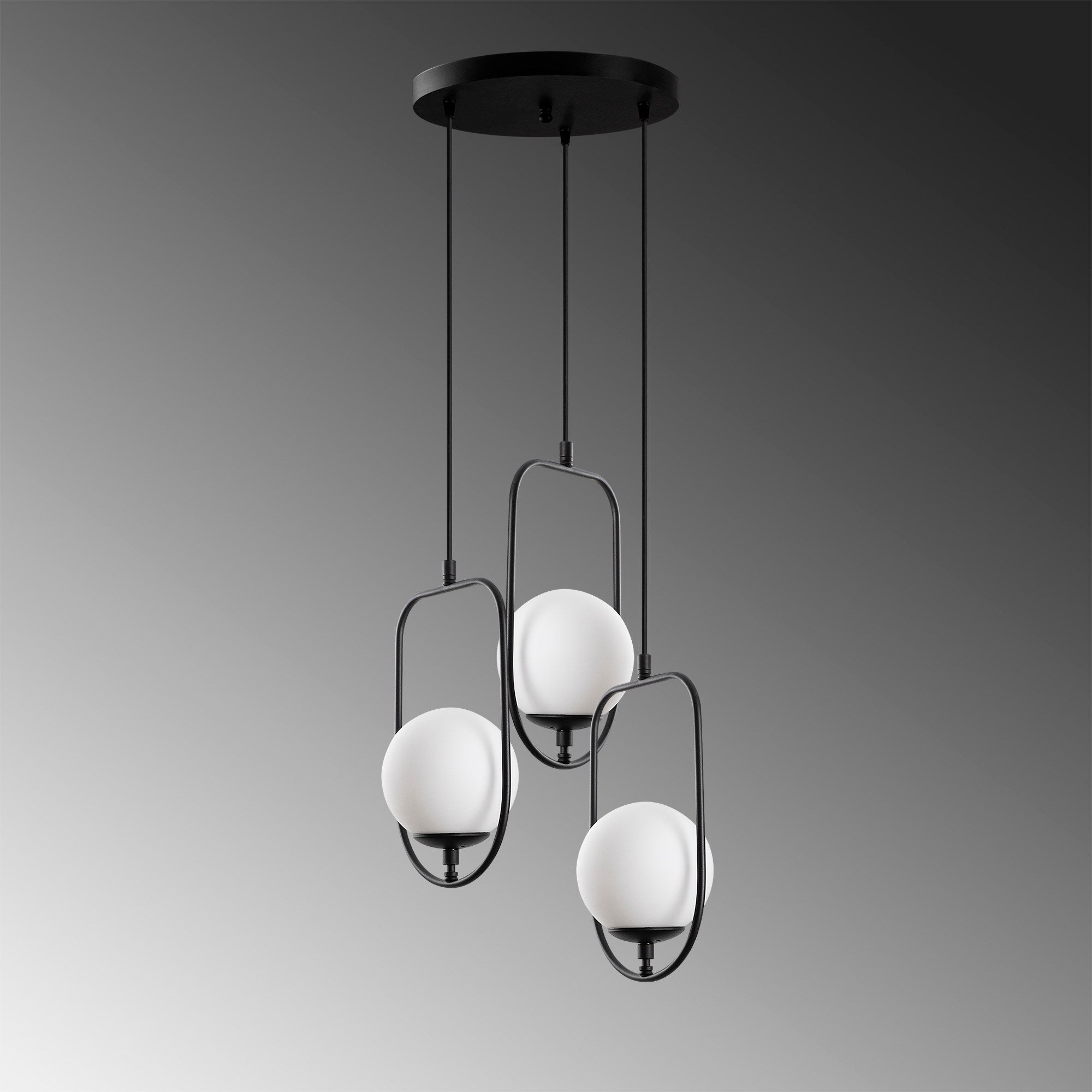 Candeeiro de Teto elegante preto, corpo de metal, 55 cm de largura, altura ajustável (40-185 cm), 3 soquetes E14, IP20 | Perfeito para salas de estar e jantar modernas