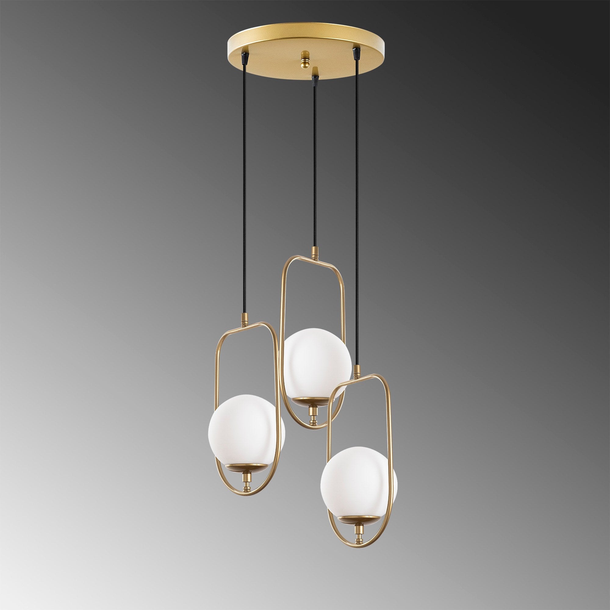 Candeeiro de Teto Dourado Elegante, Corpo em Metal, 55 cm de Largura, Altura Ajustável (40-185 cm), 3 Soquetes E14, Iluminação Elegante para Espaços Modernos, Classificação IP20