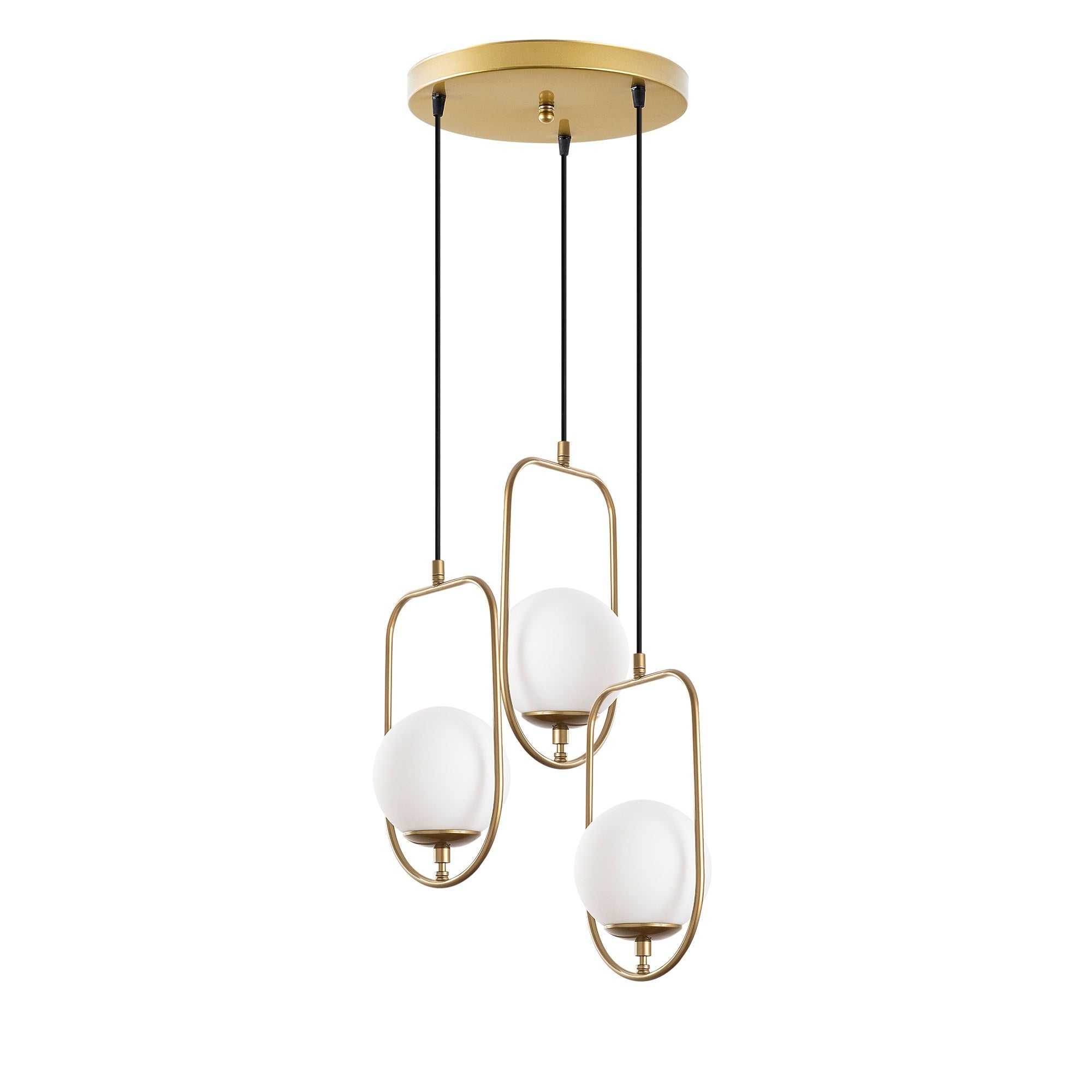 Candeeiro de Teto Dourado Elegante, Corpo em Metal, 55 cm de Largura, Altura Ajustável (40-185 cm), 3 Soquetes E14, Iluminação Elegante para Espaços Modernos, Classificação IP20