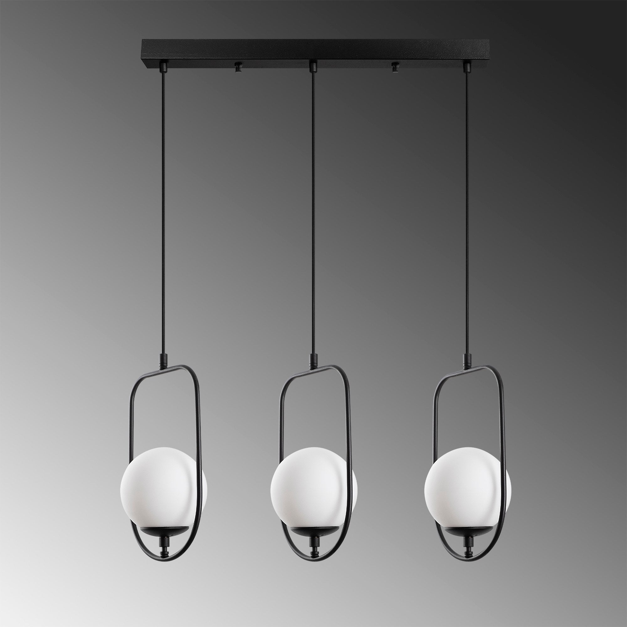 Candeeiro de Teto preto elegante, corpo de metal, 80 cm de largura, altura ajustável (40-185 cm), 3 soquetes E14, design moderno para iluminação residencial e de escritório