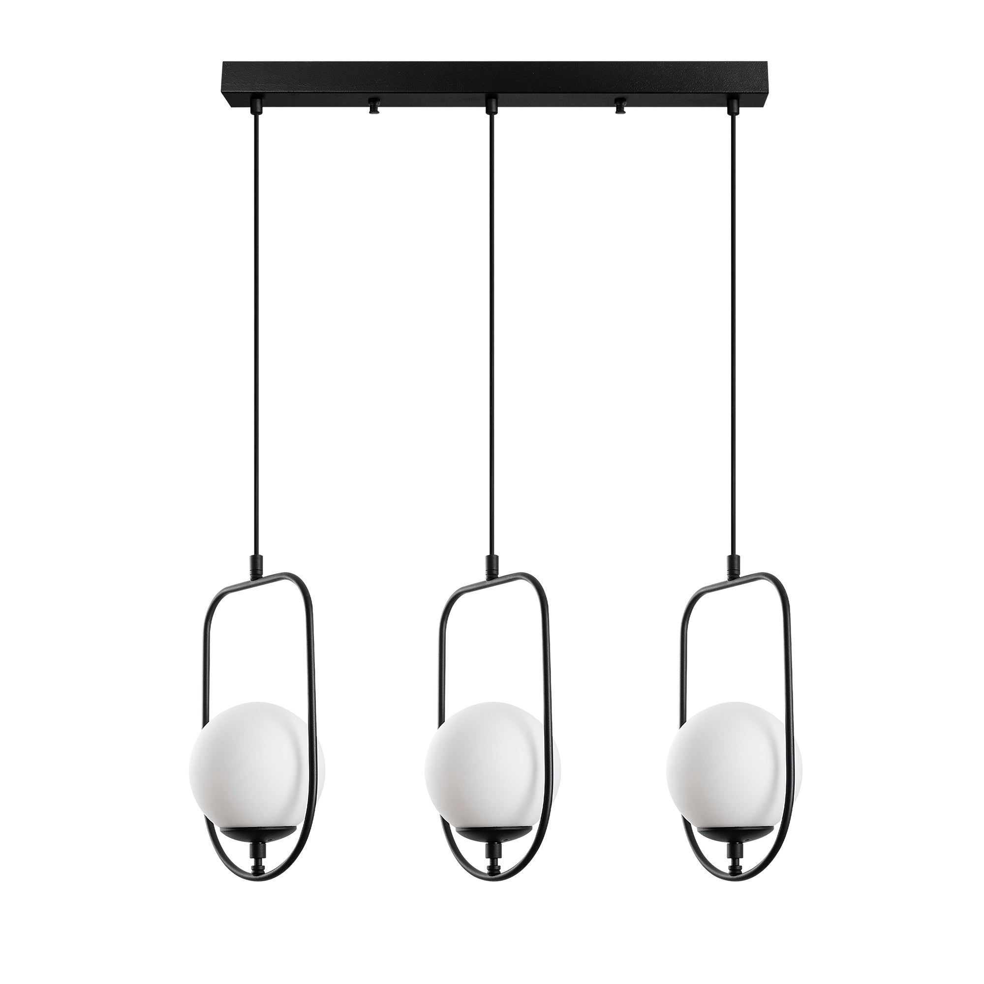 Candeeiro de Teto preto elegante, corpo de metal, 80 cm de largura, altura ajustável (40-185 cm), 3 soquetes E14, design moderno para iluminação residencial e de escritório