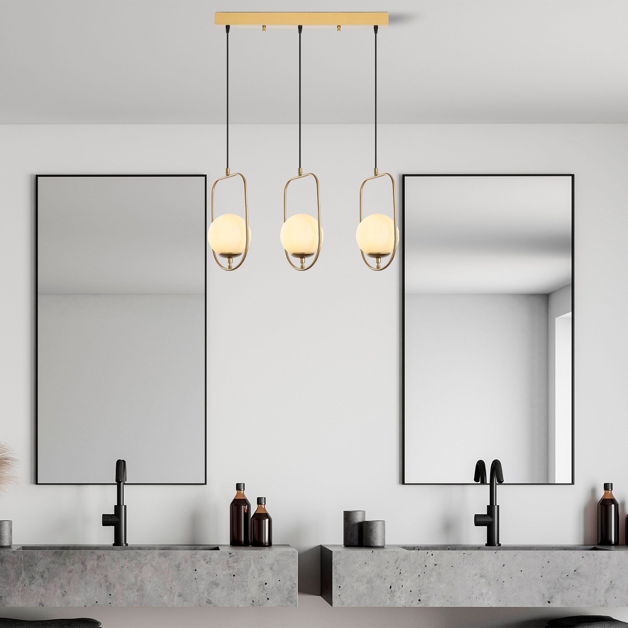 Candeeiro de Teto Dourado Elegante, Corpo em Metal, 80 cm de Largura, Altura Ajustável (40-185 cm), 3 Soquetes E14, IP20 | Perfeito para Salas de Estar e Jantar Modernas