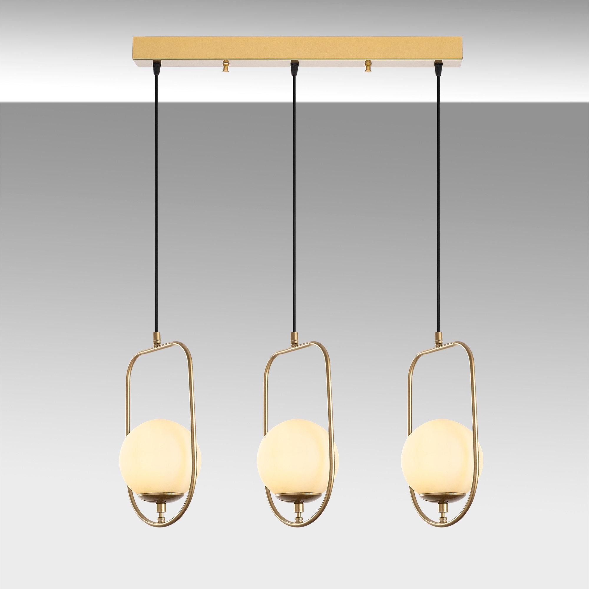 Candeeiro de Teto Dourado Elegante, Corpo em Metal, 80 cm de Largura, Altura Ajustável (40-185 cm), 3 Soquetes E14, IP20 | Perfeito para Salas de Estar e Jantar Modernas