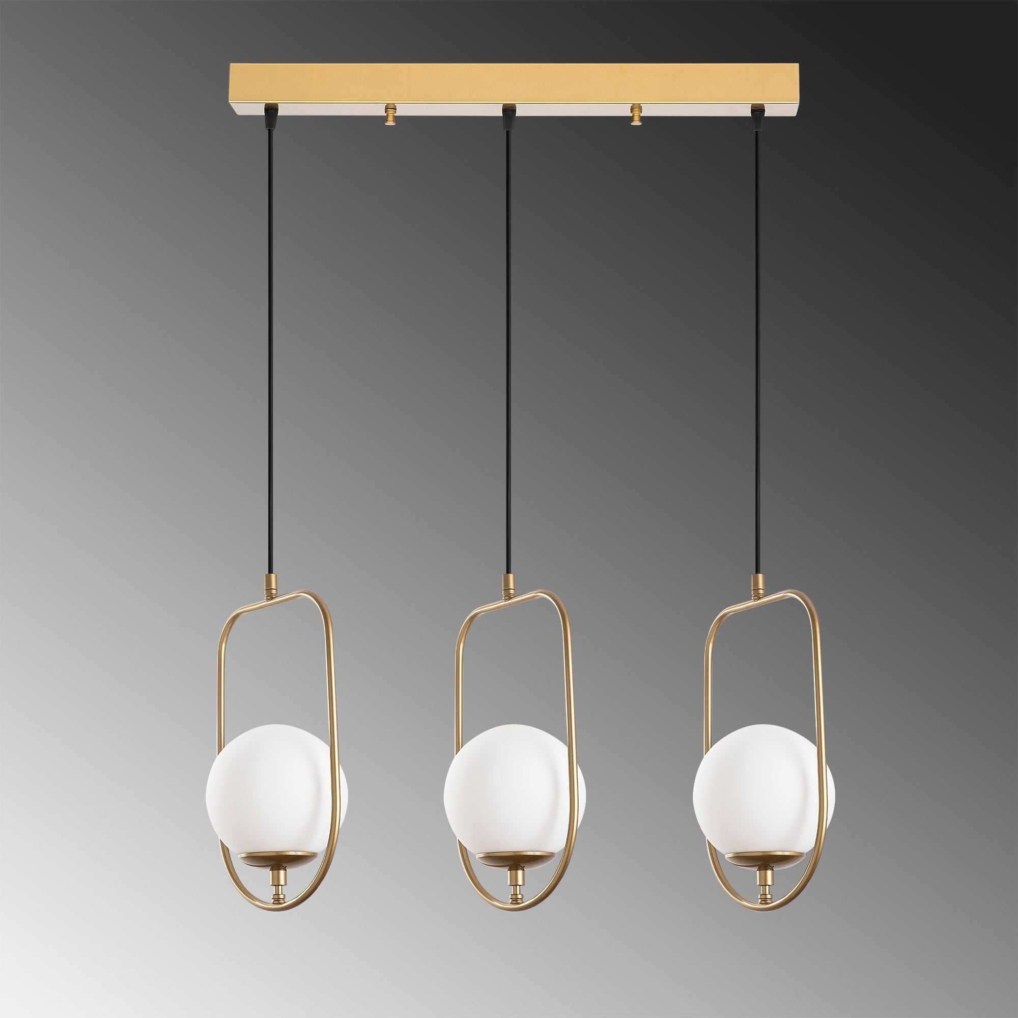 Candeeiro de Teto Dourado Elegante, Corpo em Metal, 80 cm de Largura, Altura Ajustável (40-185 cm), 3 Soquetes E14, IP20 | Perfeito para Salas de Estar e Jantar Modernas