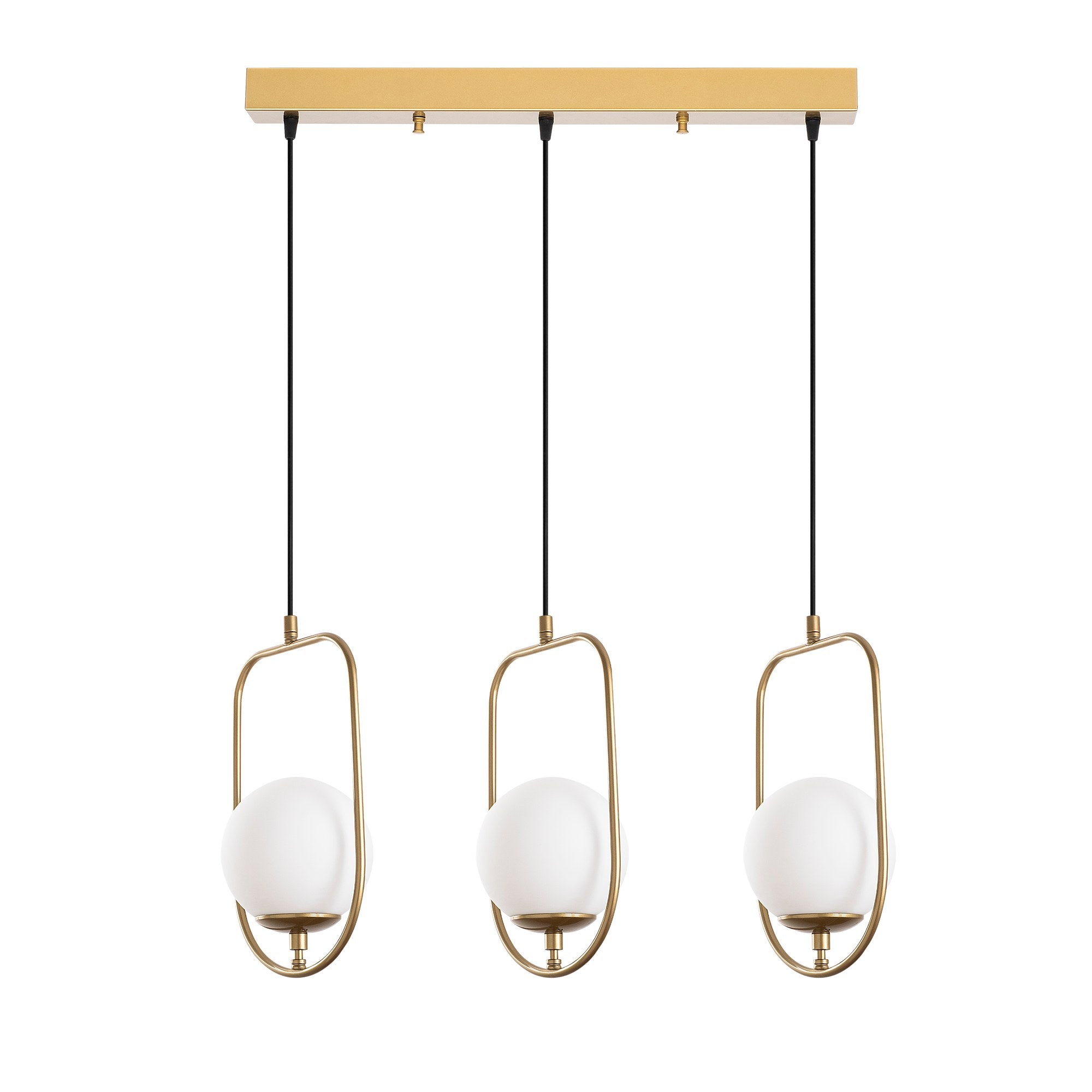 Candeeiro de Teto Dourado Elegante, Corpo em Metal, 80 cm de Largura, Altura Ajustável (40-185 cm), 3 Soquetes E14, IP20 | Perfeito para Salas de Estar e Jantar Modernas