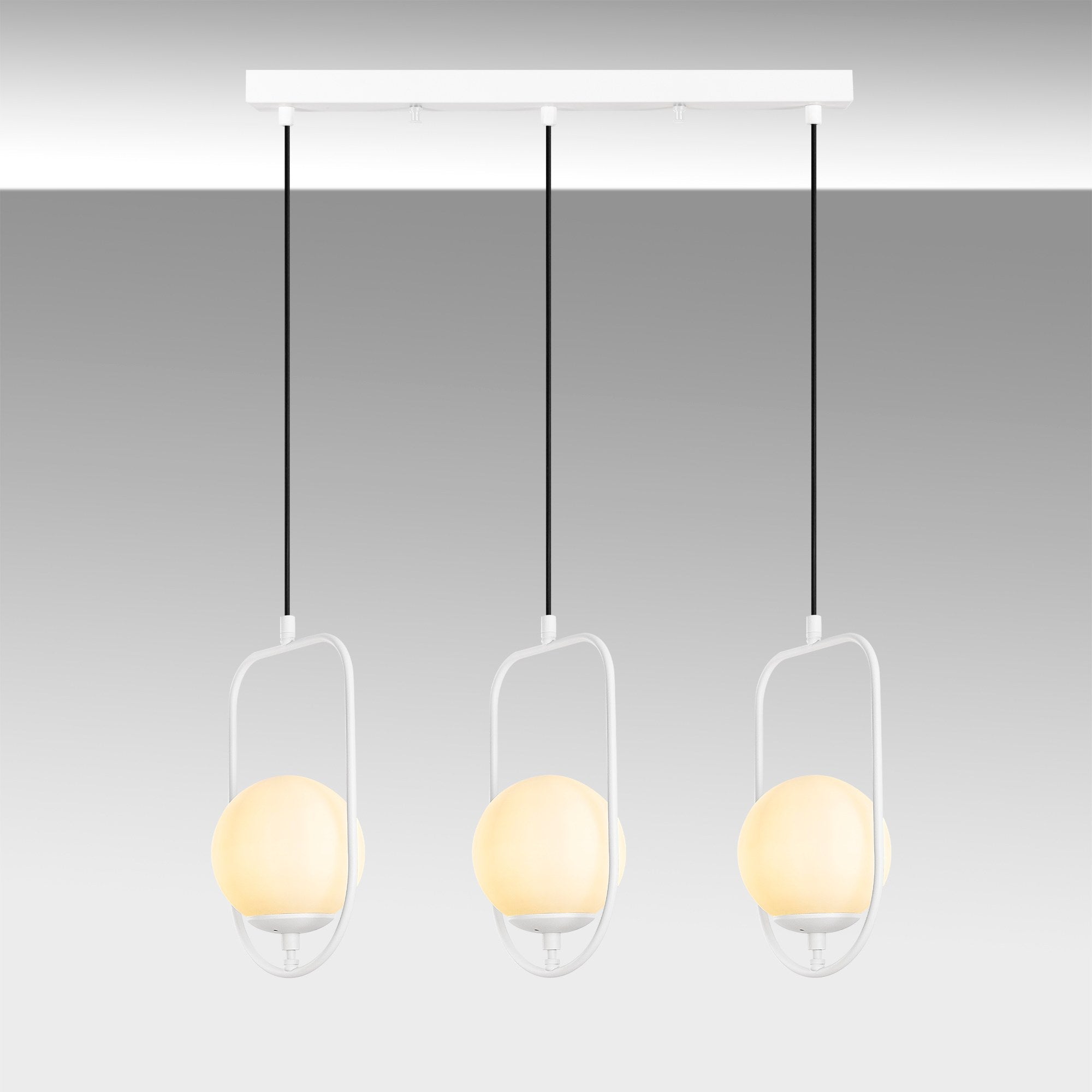 Candeeiro de Teto branco elegante, corpo de metal, 80 cm de largura, altura ajustável (40-185 cm), 3 soquetes E14, IP20, perfeito para decoração e iluminação de casa moderna