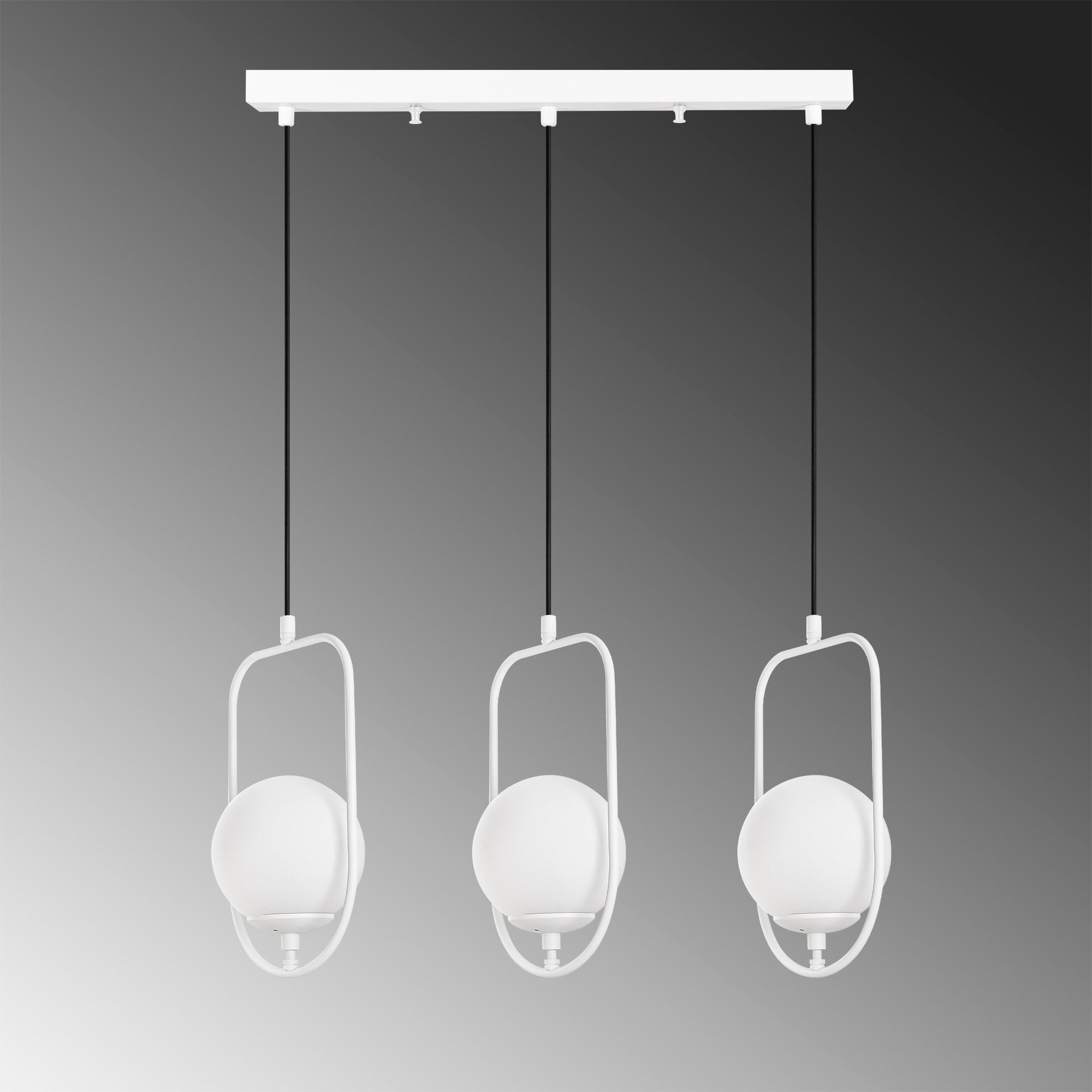 Candeeiro de Teto branco elegante, corpo de metal, 80 cm de largura, altura ajustável (40-185 cm), 3 soquetes E14, IP20, perfeito para decoração e iluminação de casa moderna